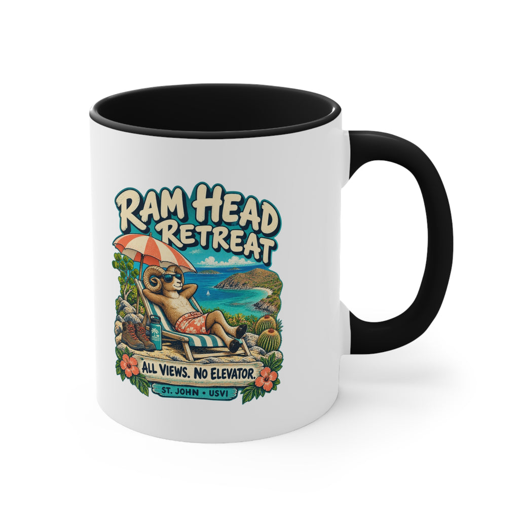 Ram Head Retreat St John USVI accent mug displaying the lounging ram design on its printed side.