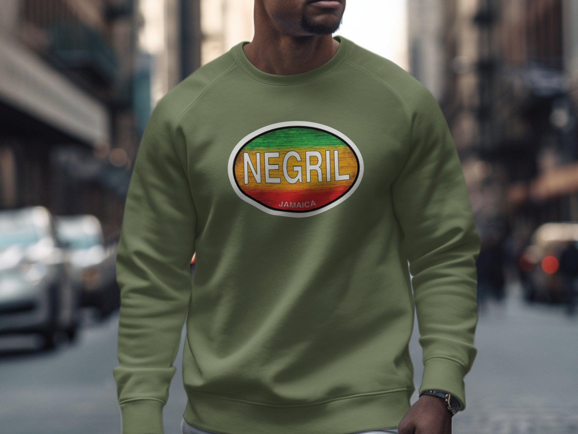 Negril Mens Sweatshirt Military Green