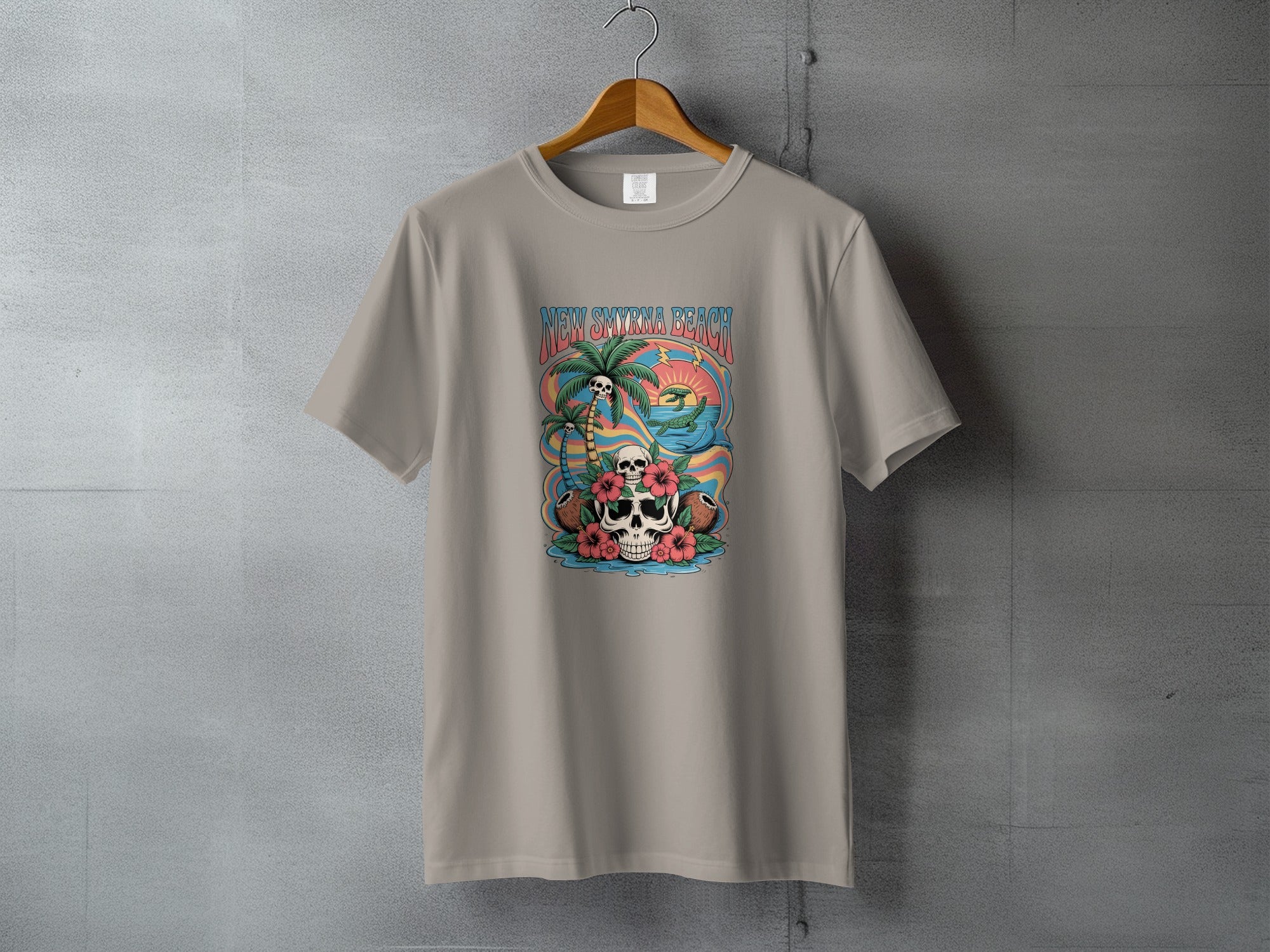 Colorful Skull with Flamingo Beach T-shirt product type