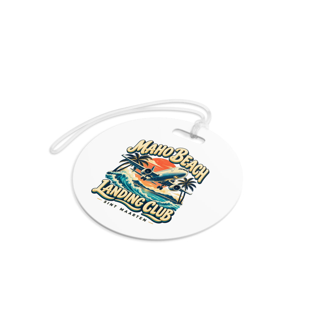 Maho Beach Landing Club Sint Maarten Double-Sided Luggage Tag illustrated destination design, product mockup