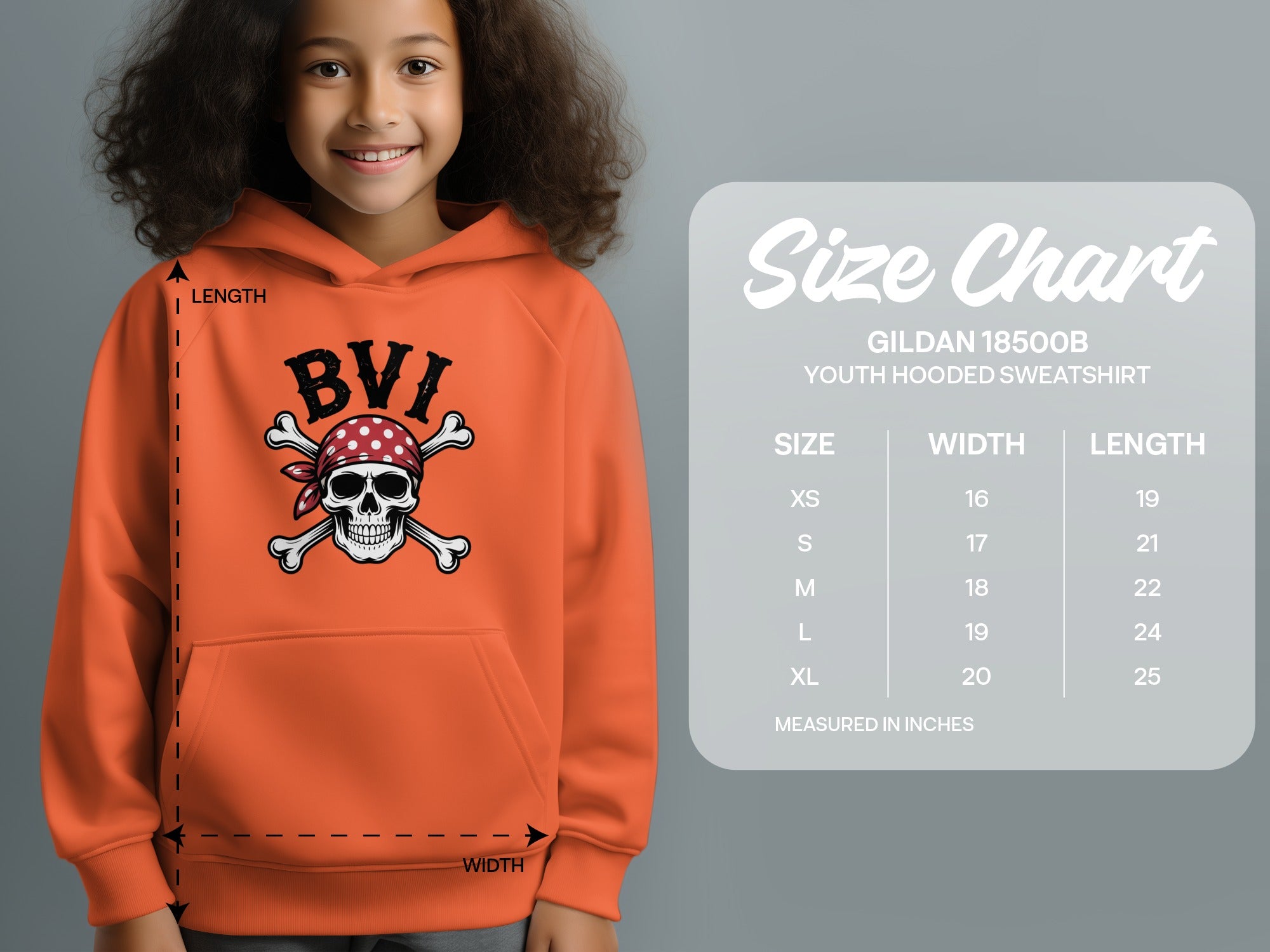 BVI Skull and Crossbones Orange Hooded Youth Sweatshirt product