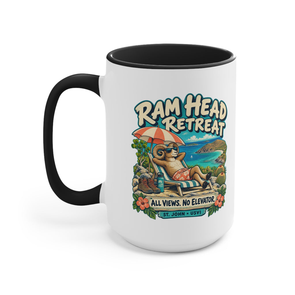 Ram Head Retreat St John USVI accent mug displaying the lounging ram design on its printed side.