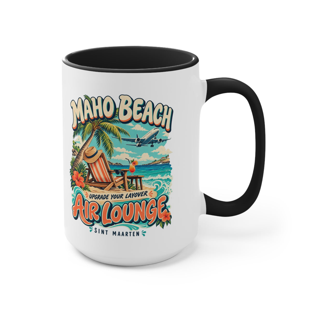 Maho Beach Air Lounge Sint Maarten Accent Coffee Mug illustrated destination design, product mockup