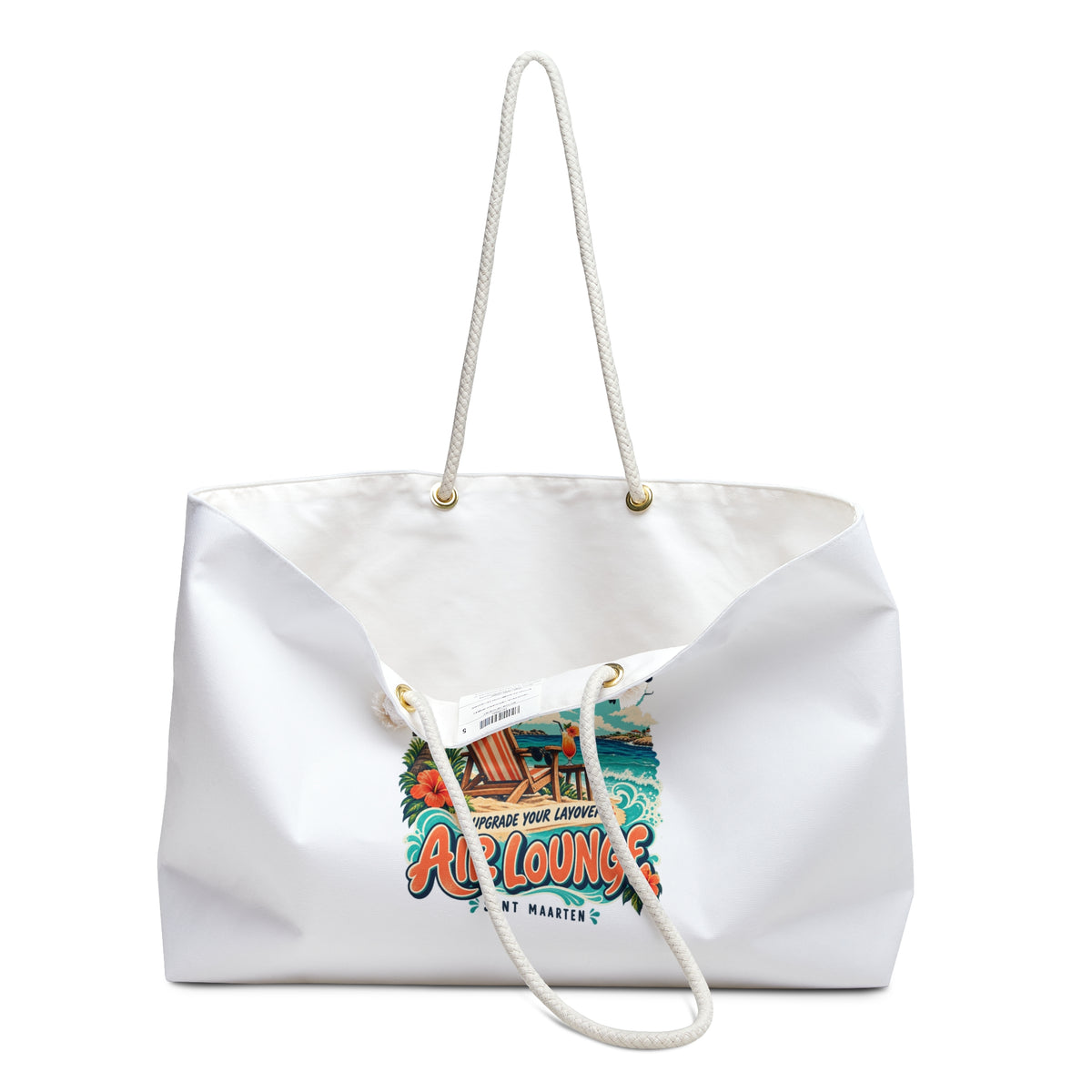 Maho Beach Air Lounge Sint Maarten Weekender Bag illustrated destination design, product mockup