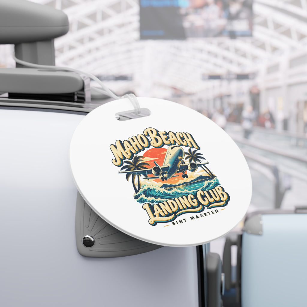 Maho Beach Landing Club Sint Maarten Double-Sided Luggage Tag illustrated destination design, product mockup