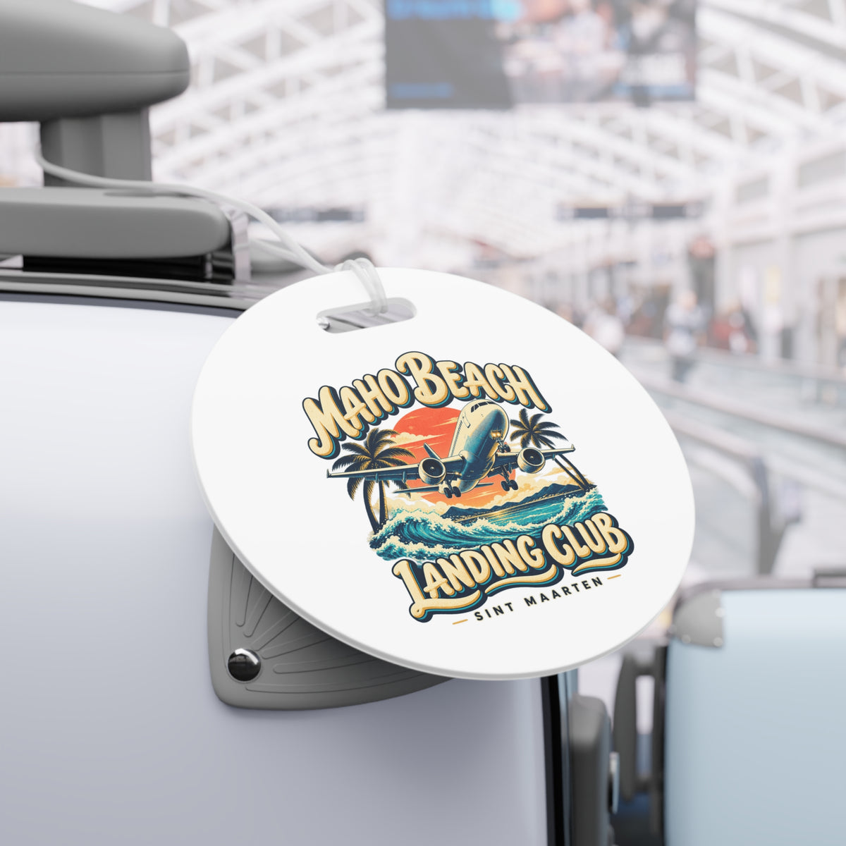 Maho Beach Landing Club Sint Maarten Double-Sided Luggage Tag illustrated destination design, product mockup