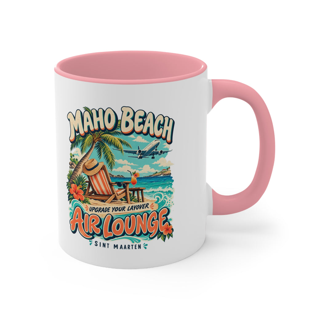 Maho Beach Air Lounge Sint Maarten Accent Coffee Mug illustrated destination design, product mockup