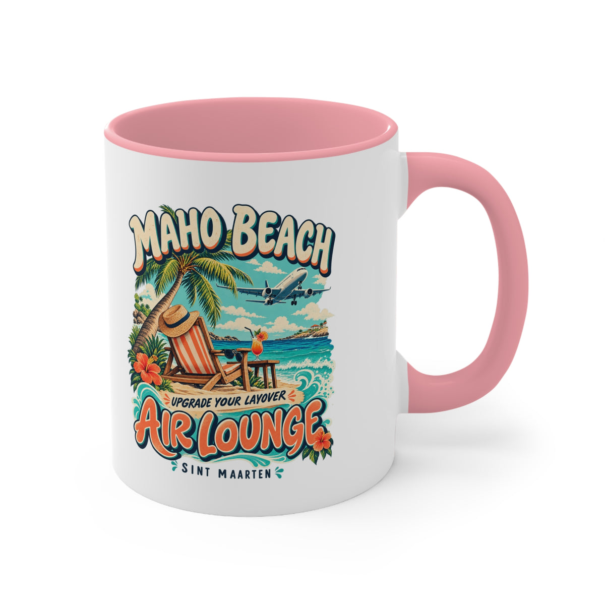 Maho Beach Air Lounge Sint Maarten Accent Coffee Mug illustrated destination design, product mockup