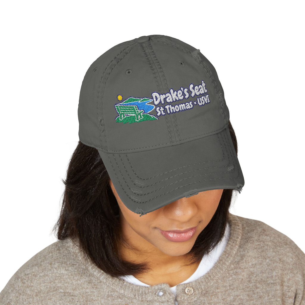 Drake's Seat St. Thomas USVI embroidered distressed OTTO dad hat, product gallery view 1.