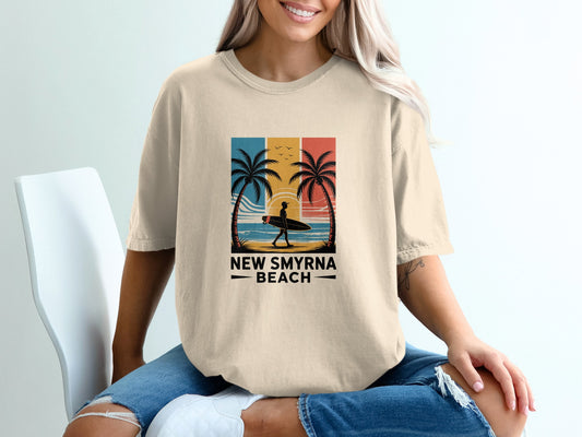 New Smyrna Beach Surfer Sunset Graphic Shirt product