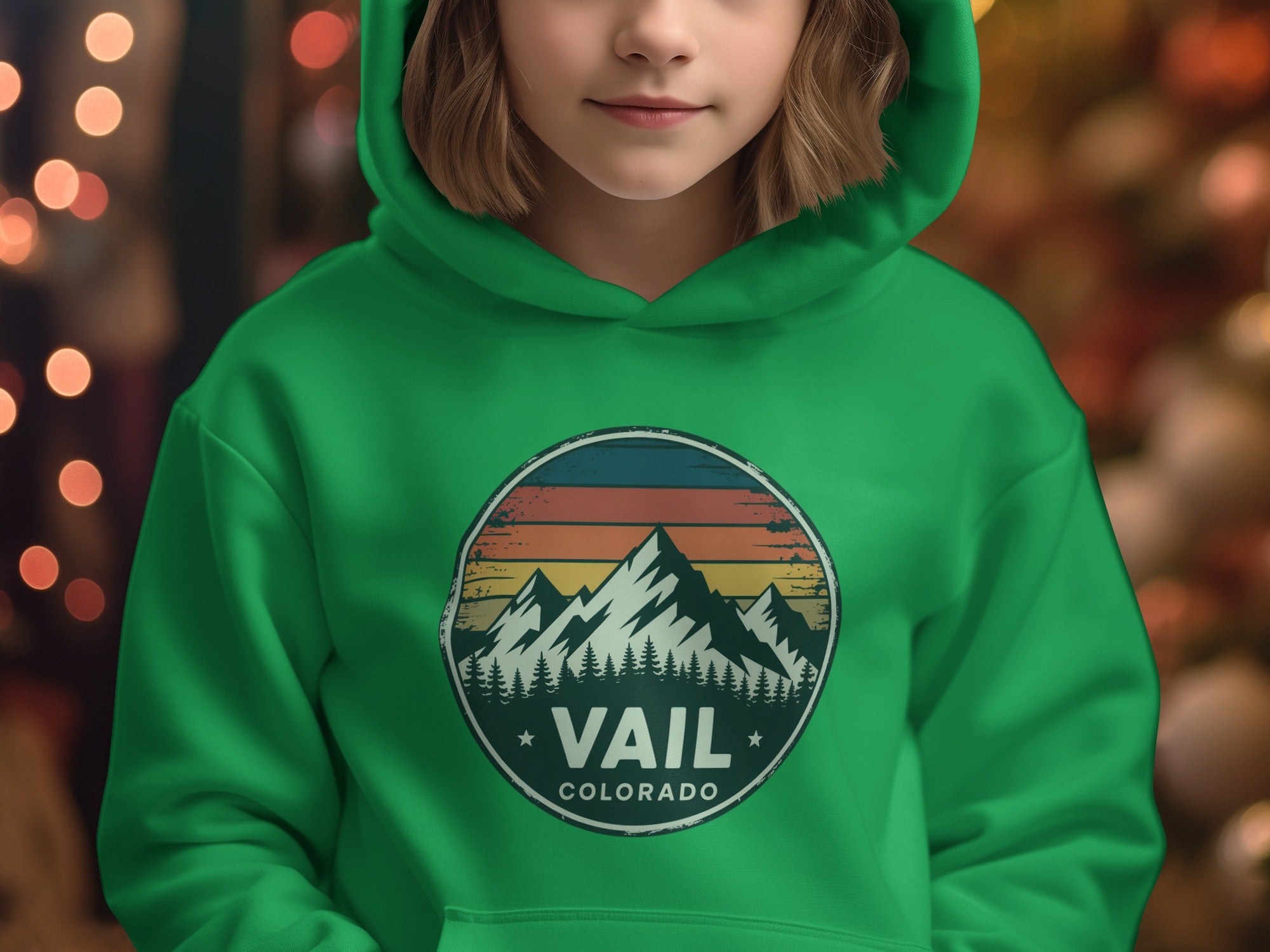 Vail Colorado Mountain Graphic Green Hoodie Product