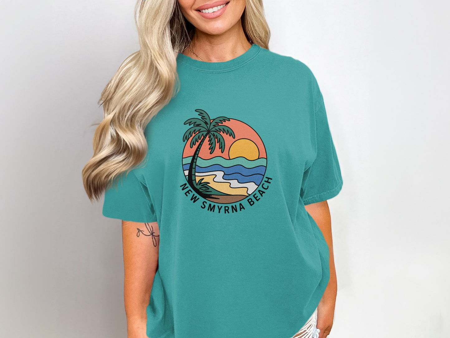 New Smyrna Beach Palm Sunset Graphic Tee product type