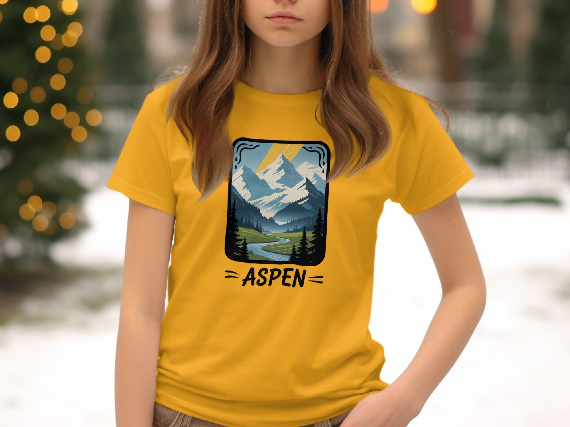 Aspen Mountain Scene Yellow T-shirt
