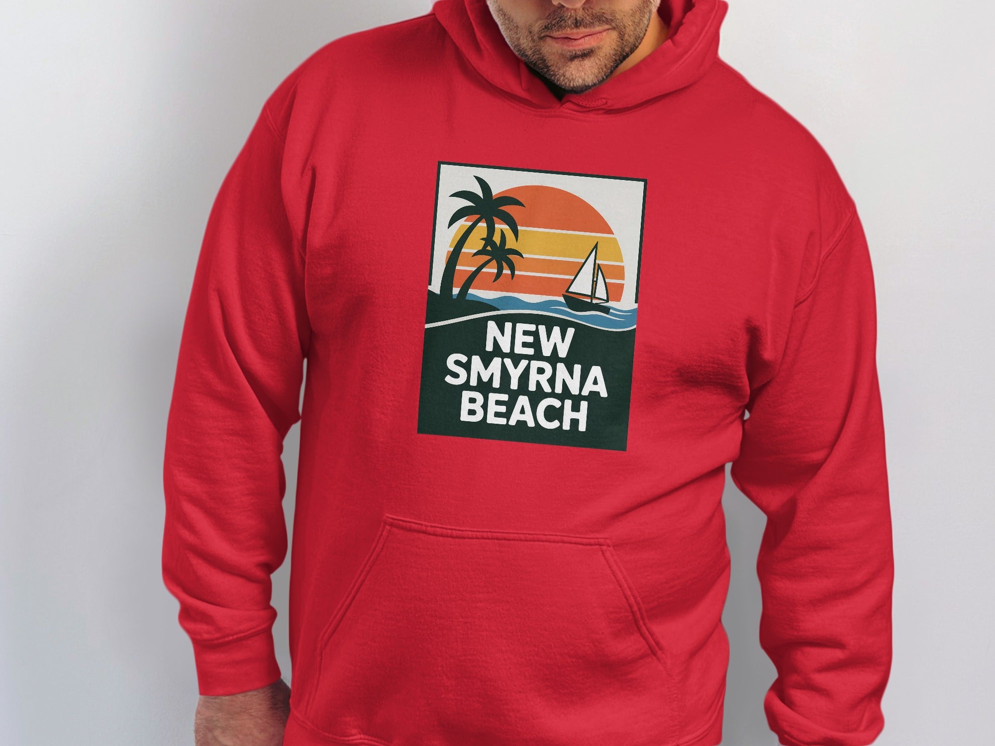 New Smyrna Beach Hoodie with Sunset and Palm Trees product