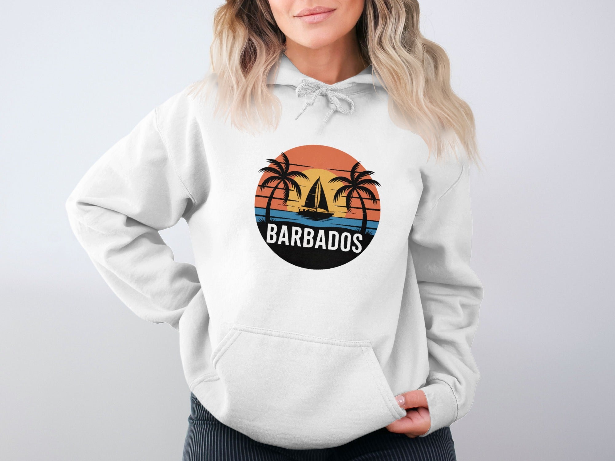 Barbados Sunset Boat and Palm Trees Hoodie product