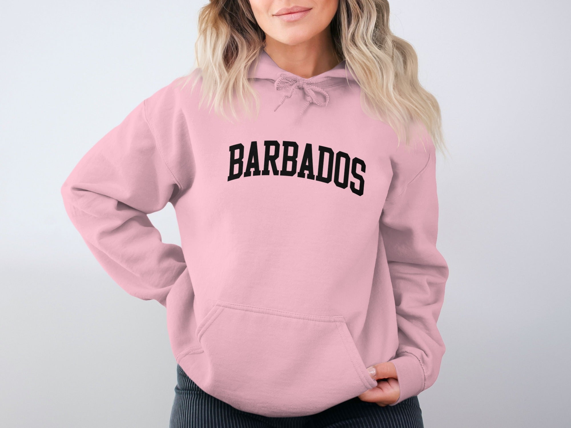 Stylish Pink Hoodie with Barbados Text Hoodie product type