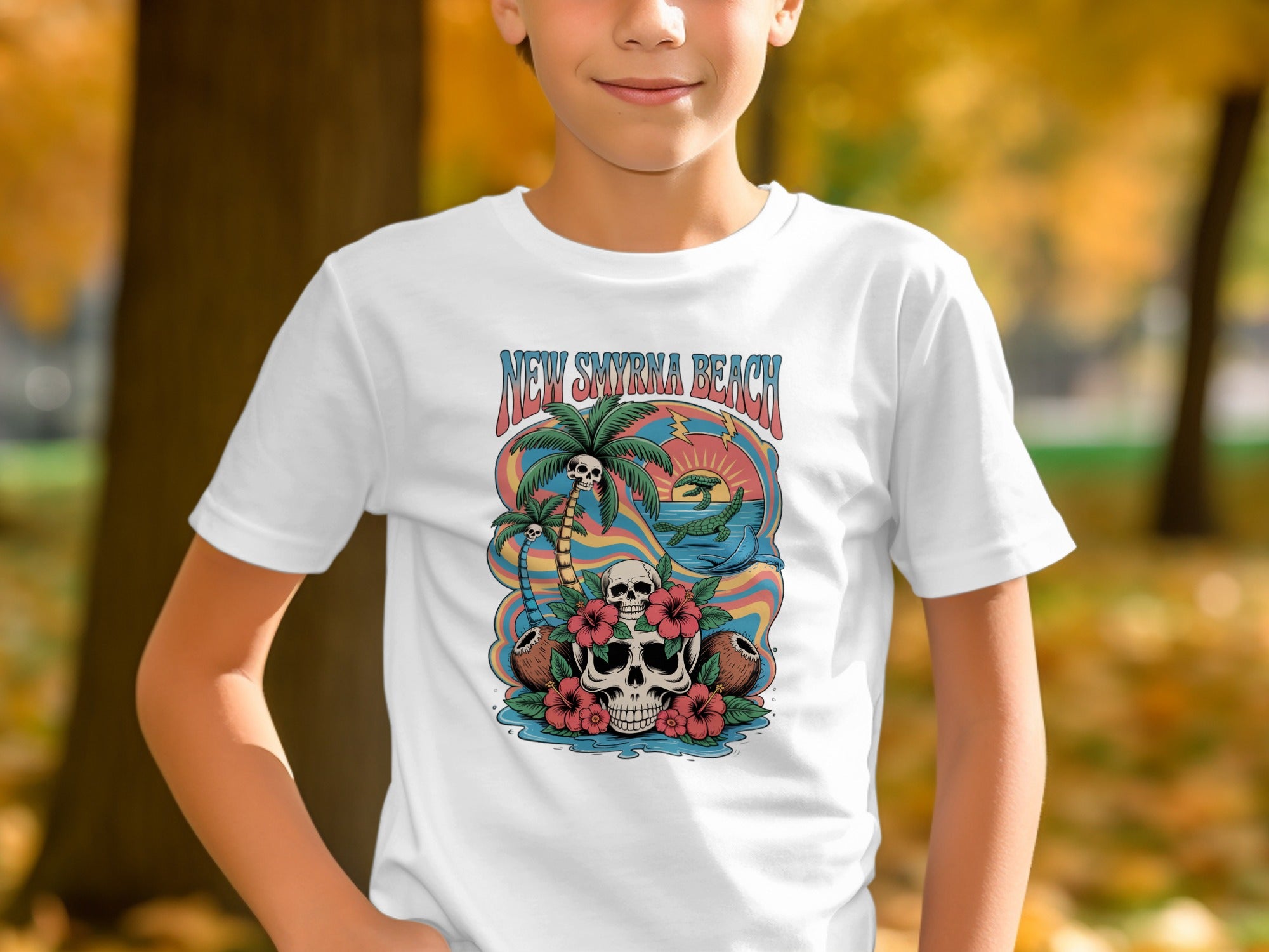 New Smyrna Beach Skull Print Graphic Tee Shirt product type