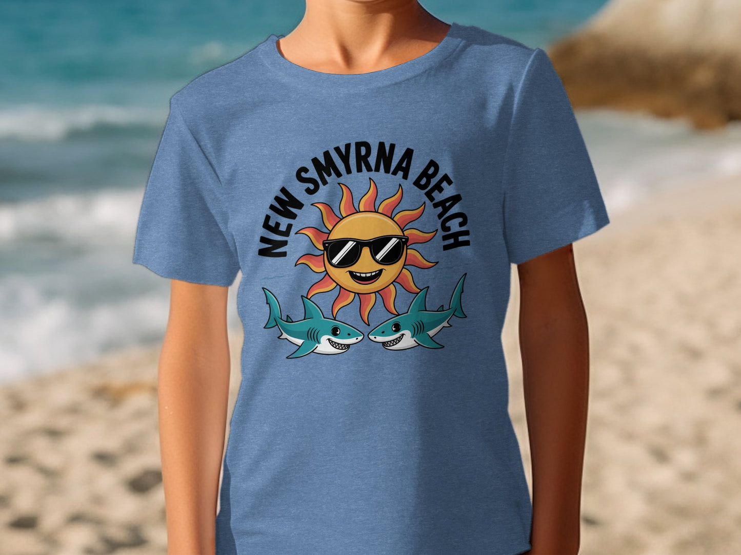 New Smyrna Beach Sun and Sharks Graphic T-Shirt product type