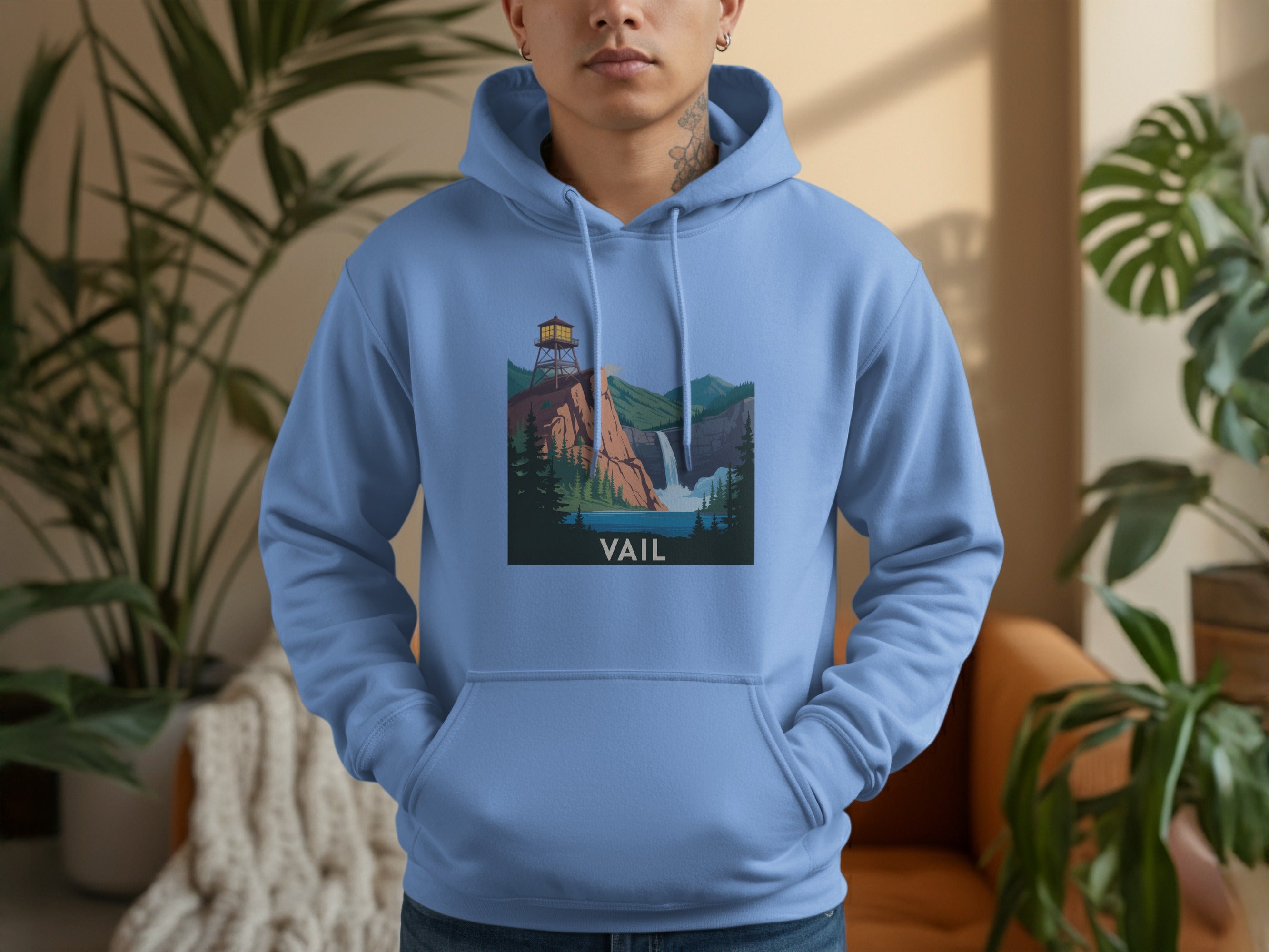 Cozy Light Blue Hoodie with Scenic Vail Print product