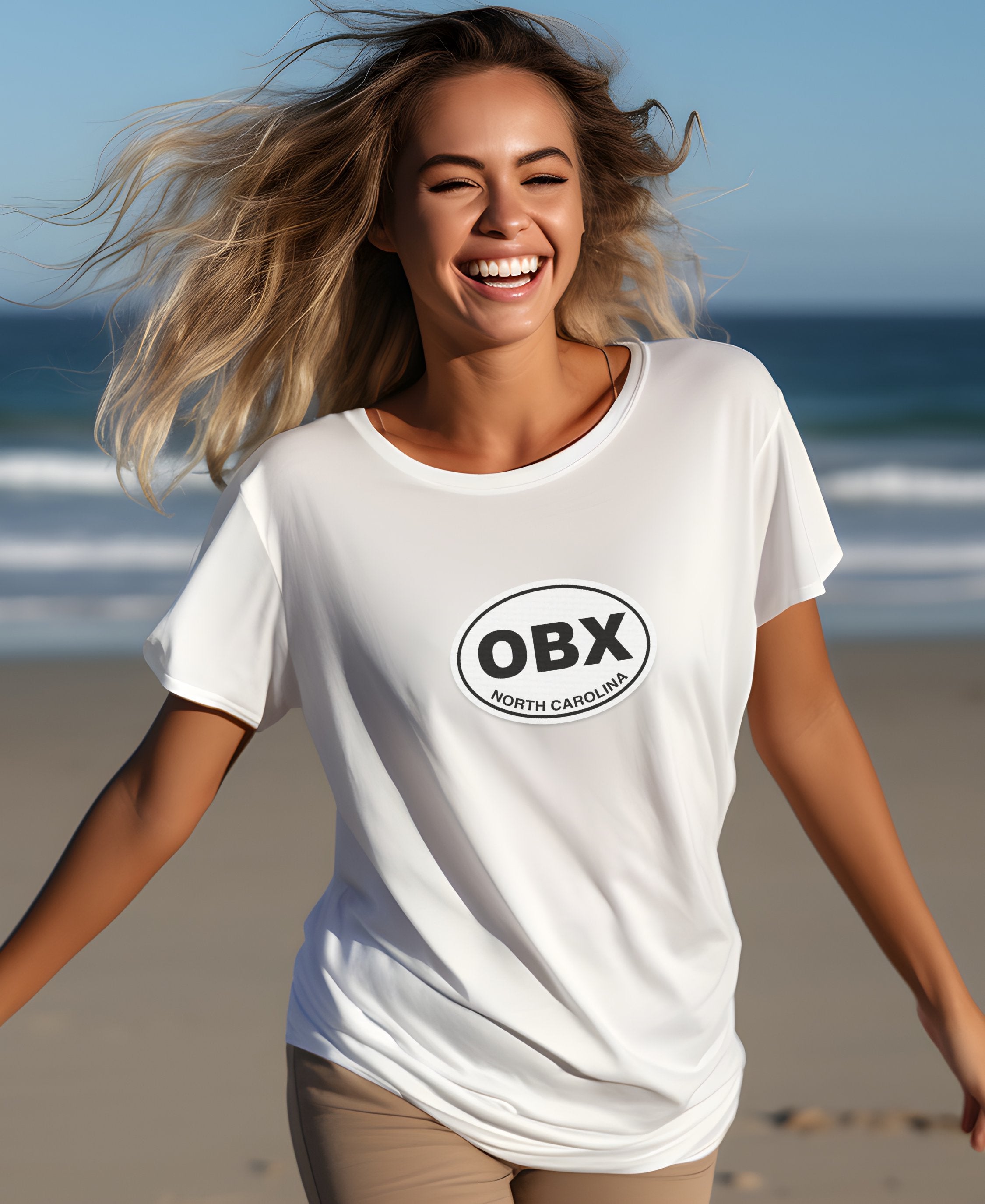Outer Banks dunes, OBX lighthouses, Seafood Fest womens t-shirt