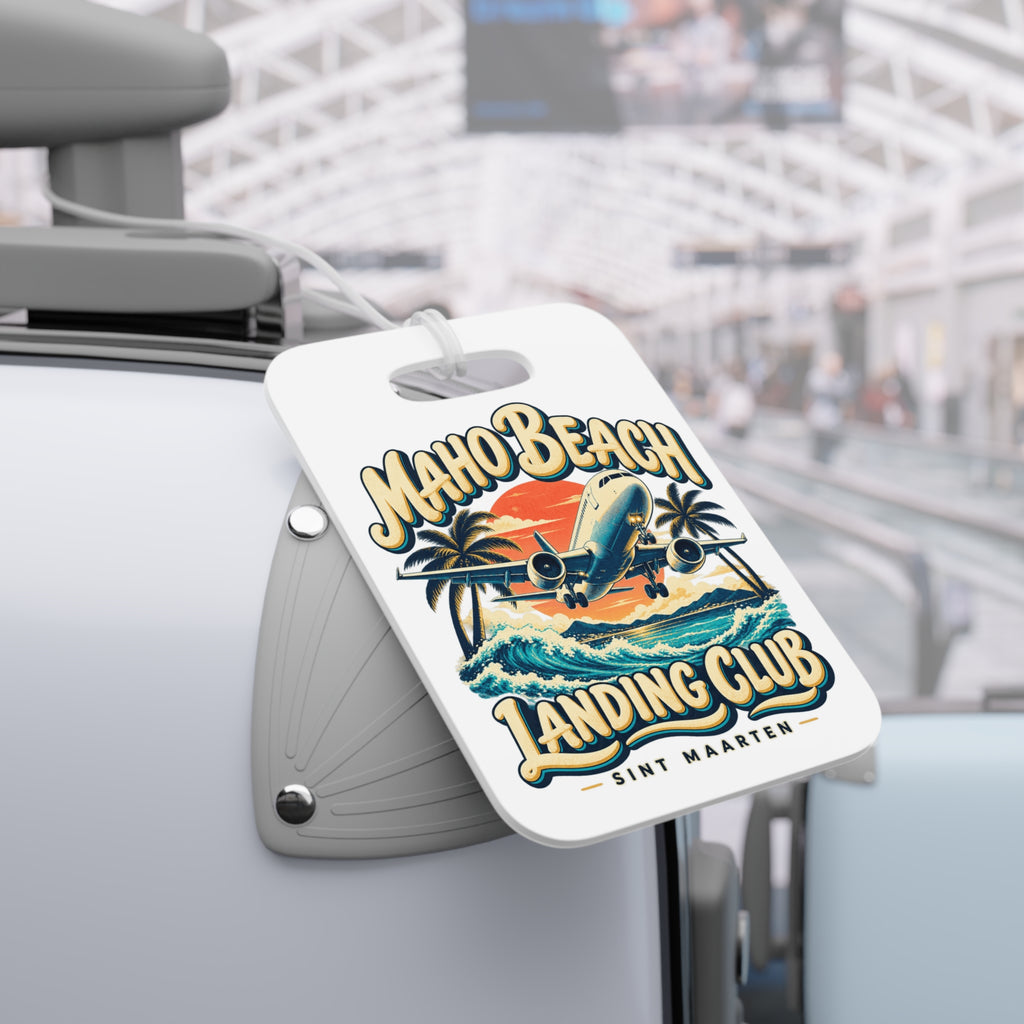 Maho Beach Landing Club Sint Maarten Double-Sided Luggage Tag illustrated destination design, product mockup