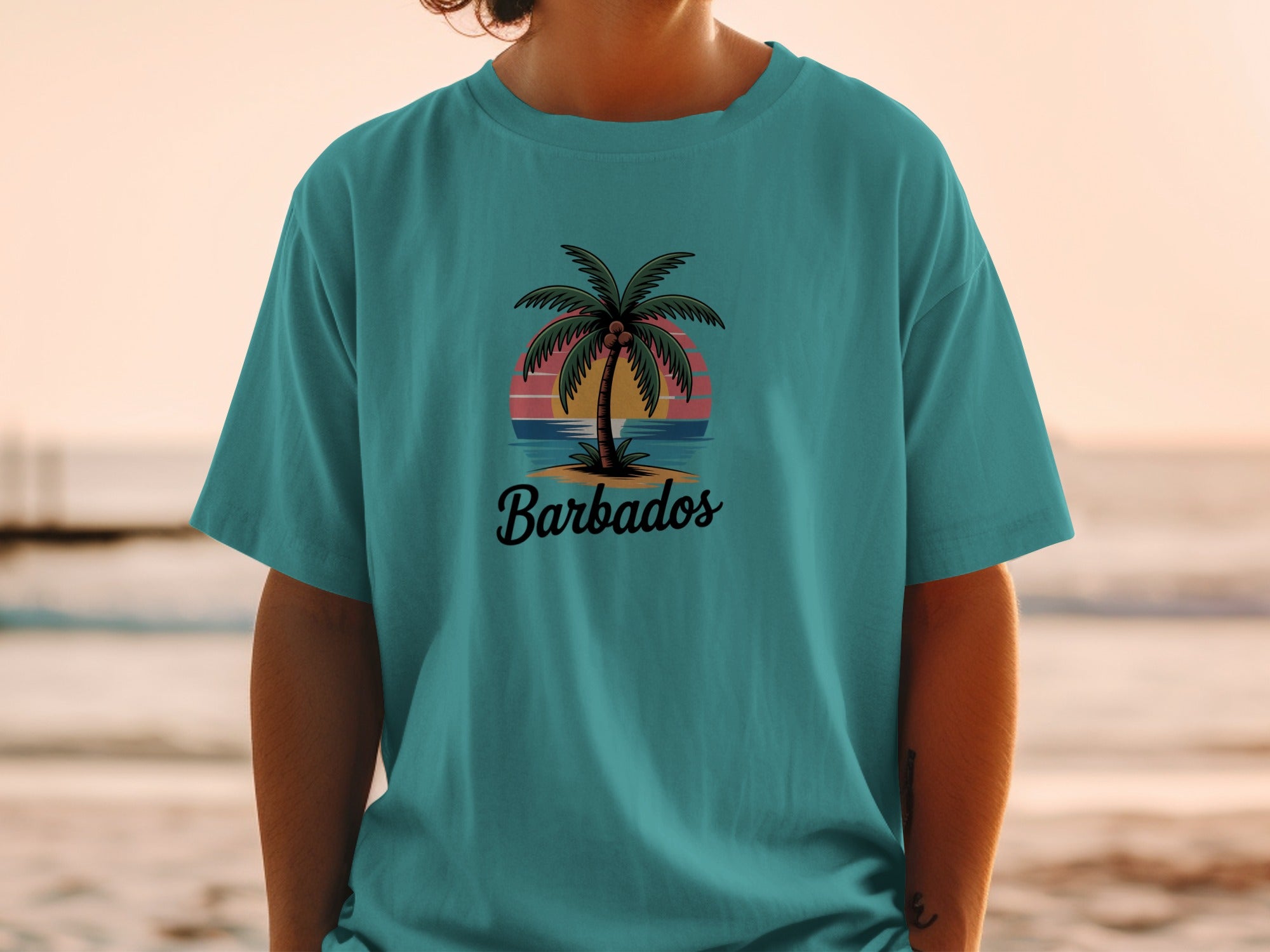 Barbados Palm Tree Graphic Teal Relaxed Fit product