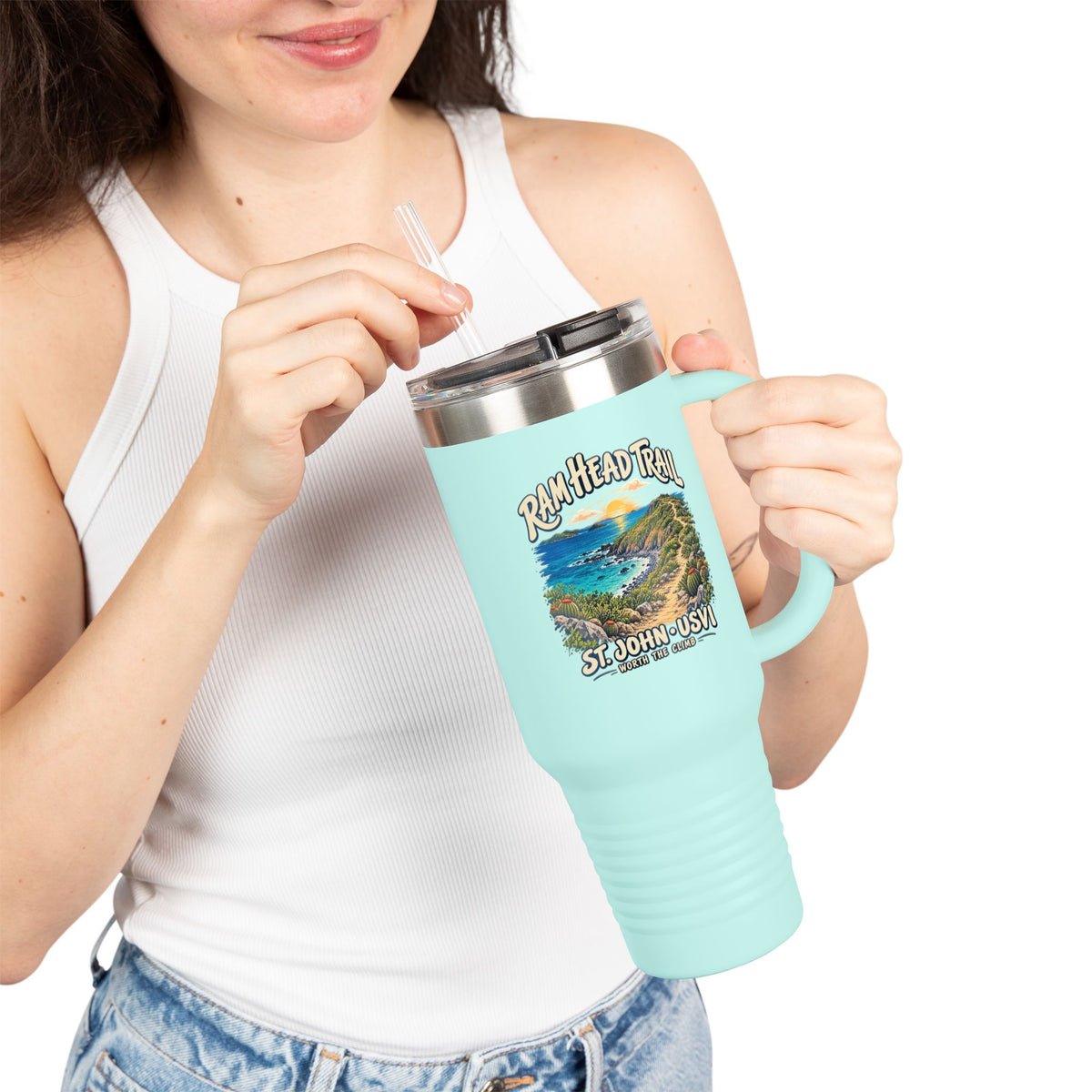 Ram Head Trail St John USVI artwork on a Polar Camel 40 oz travel mug, product view 5
