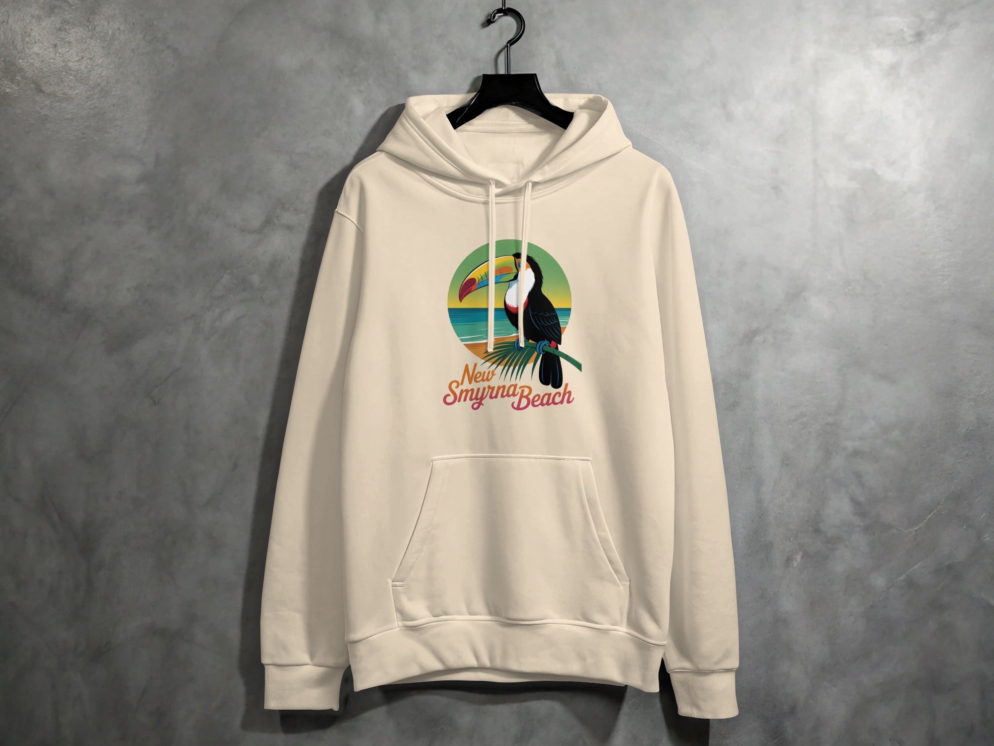 New Smyrna Beach Hoodie with Colorful Pelican Artwork product type