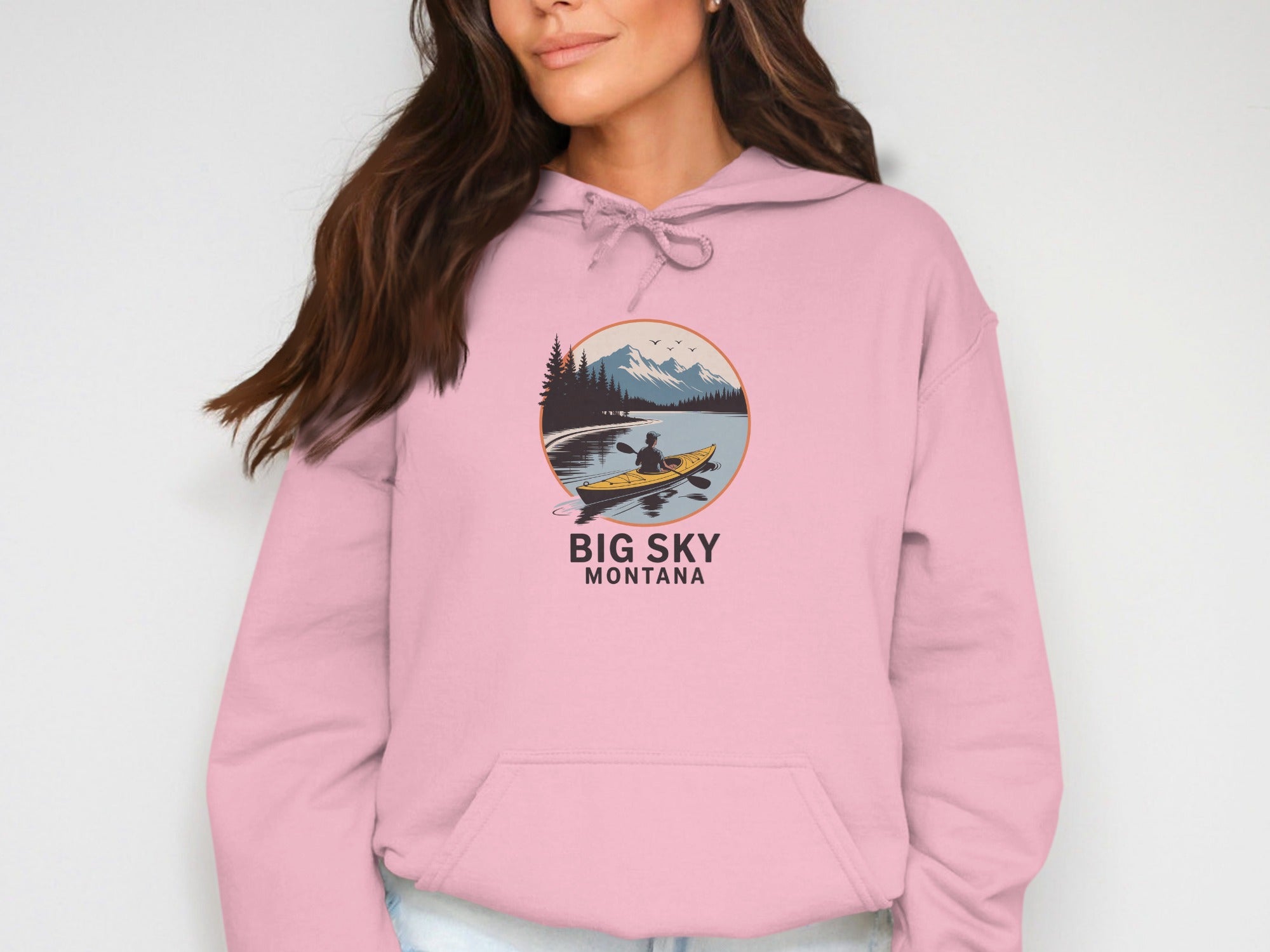 Big Sky Montana Pink Hoodie Kayak Scenic Design