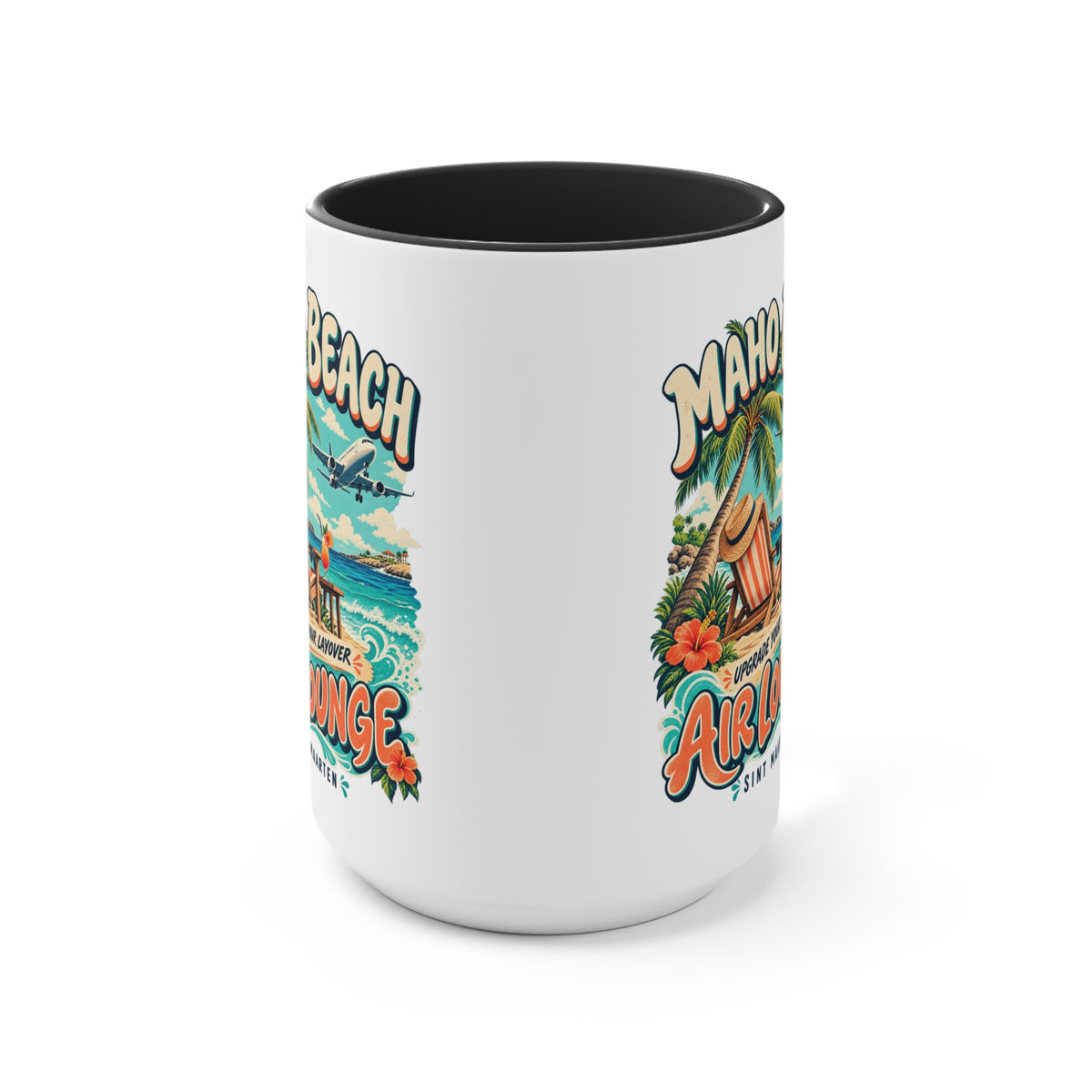 Maho Beach Air Lounge Sint Maarten Accent Coffee Mug illustrated destination design, product mockup