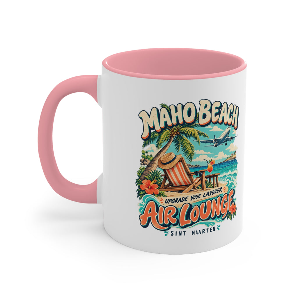 Maho Beach Air Lounge Sint Maarten Accent Coffee Mug illustrated destination design, product mockup