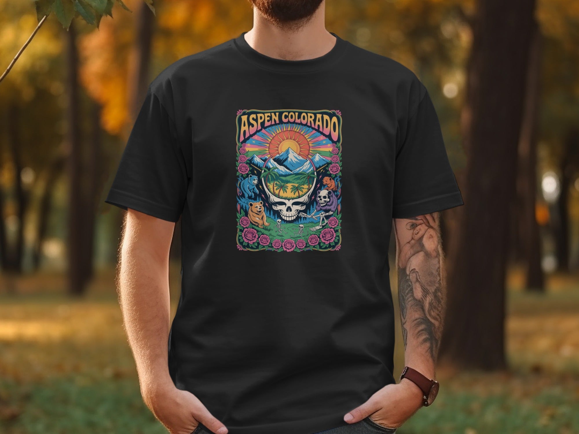 Aspen Colorado Skull Sun Graphic T-Shirts product type