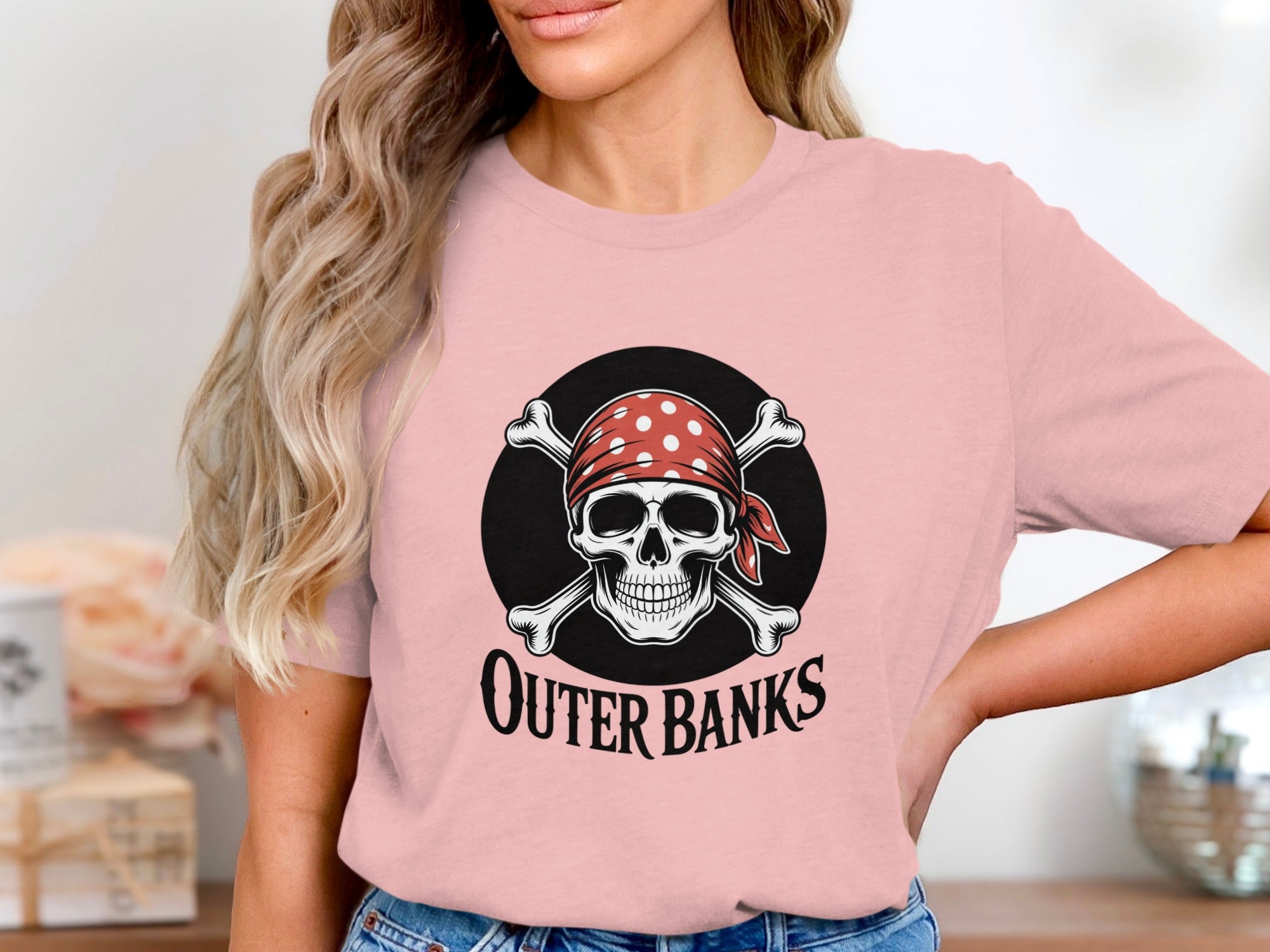 Outer Banks Skull and Crossbones Pink T-Shirt product