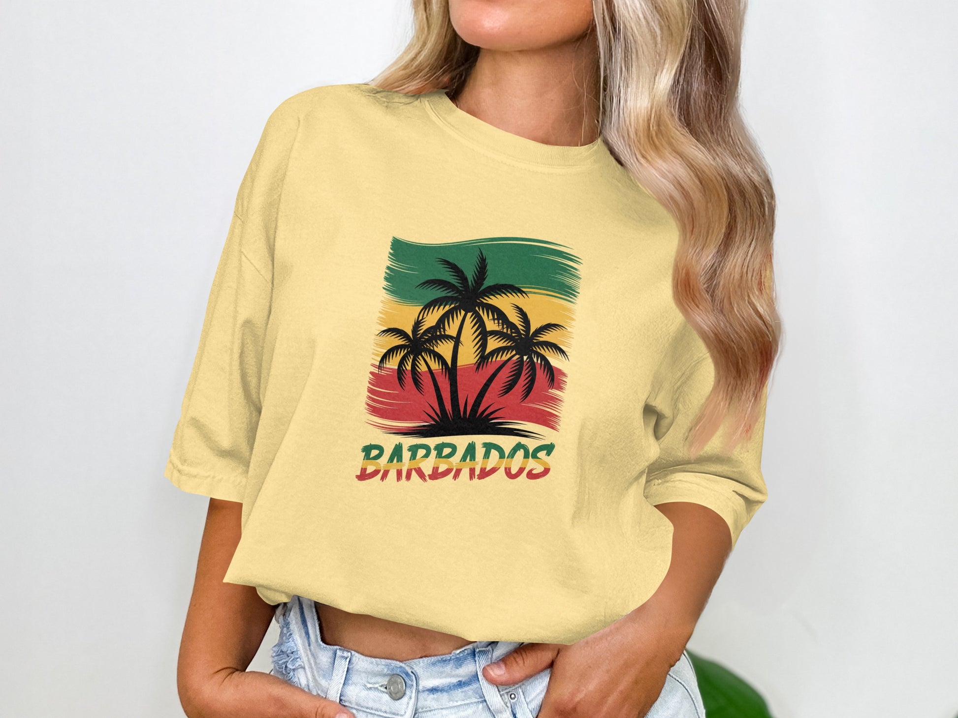 Barbados Graphic Tee with Tropical Palm Print product