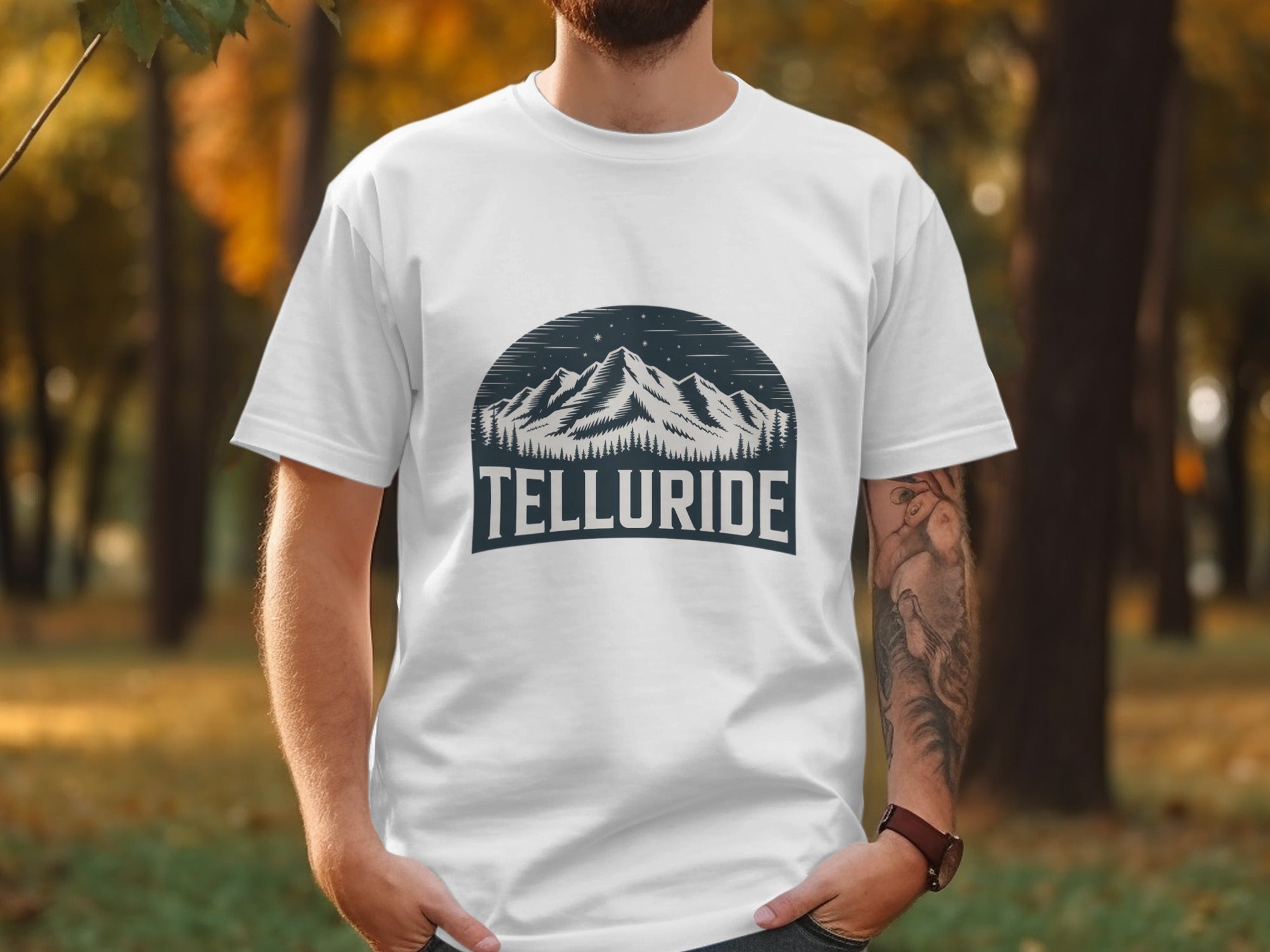 Telluride Mountains Design on White Shirt