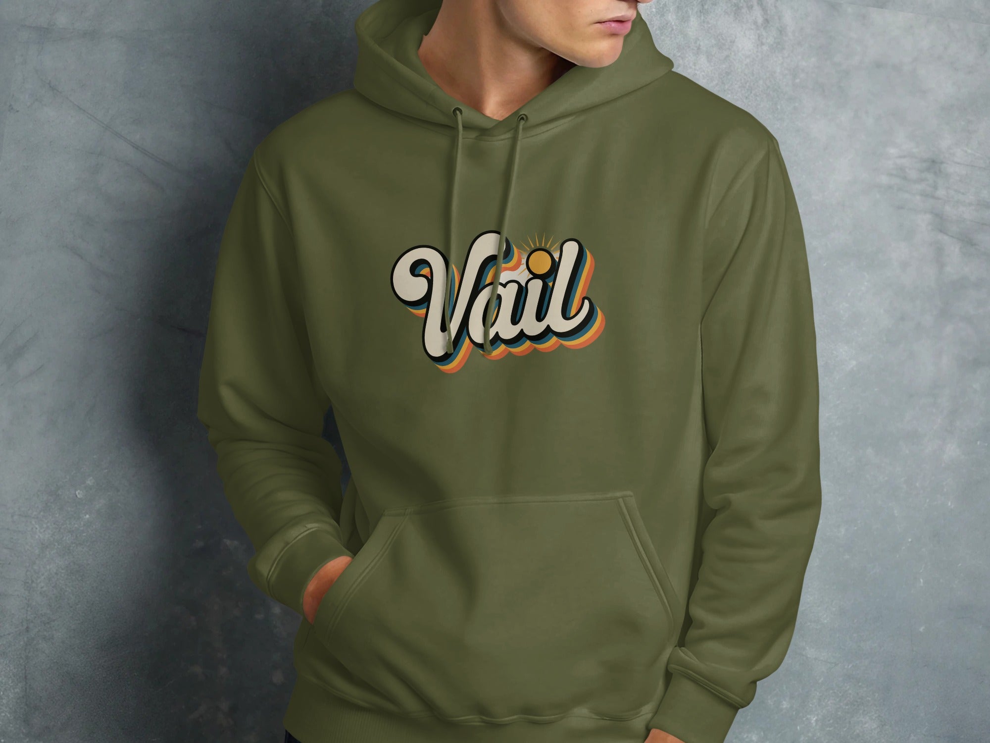 Vintage Style Vail Graphic Print Green Hoodie product type