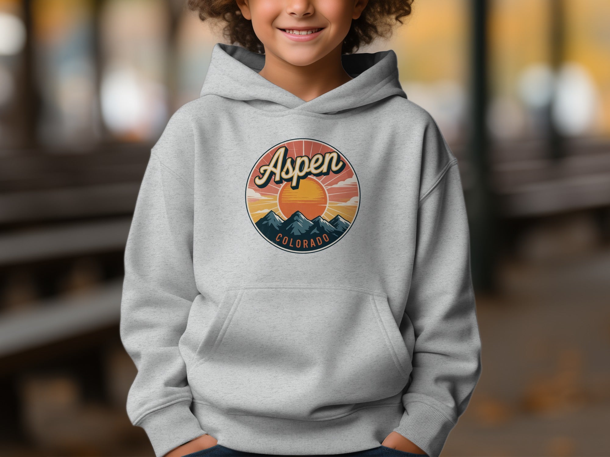 Aspen Colorado Hoodie with Mountain Sunrise Design