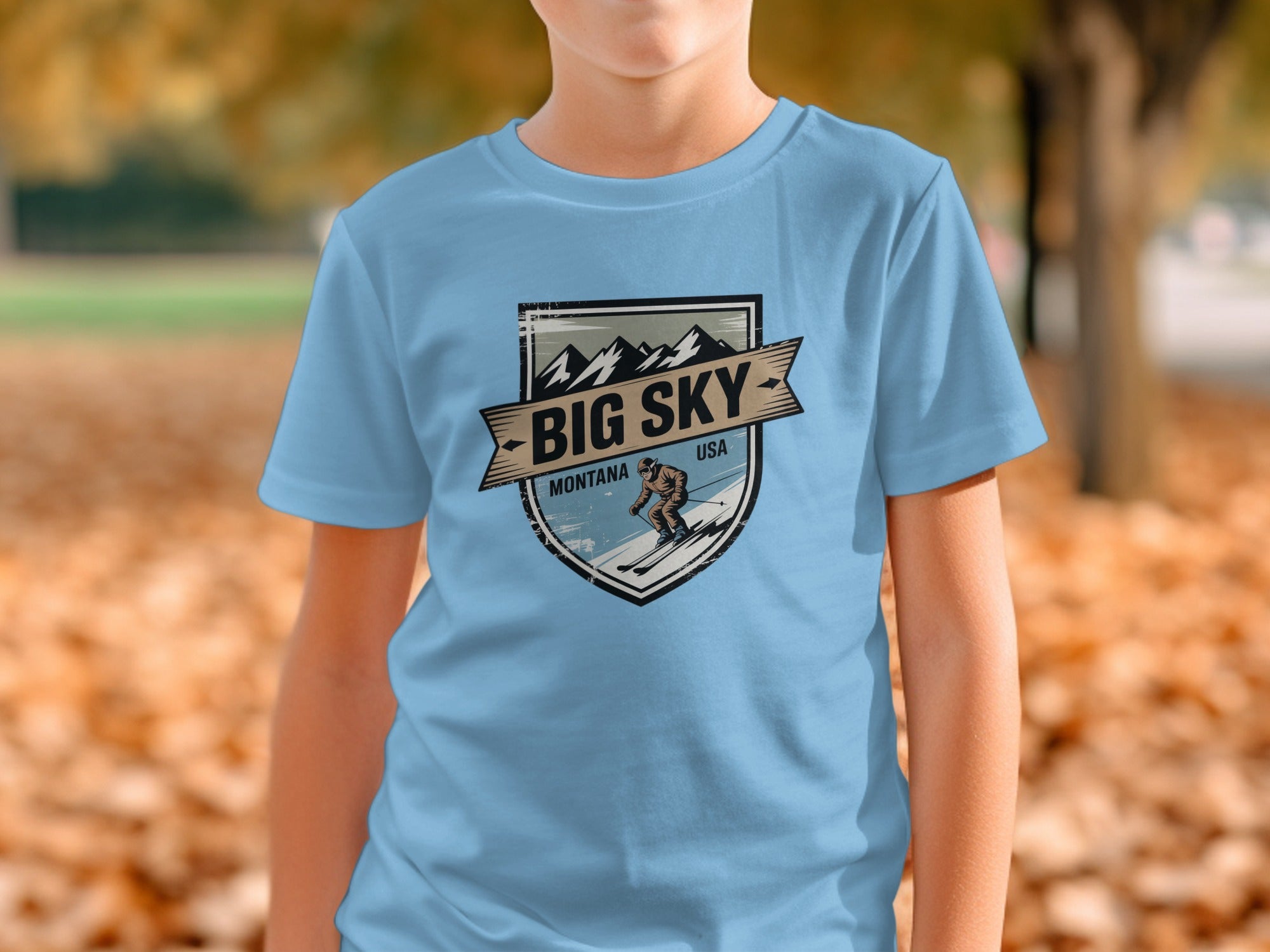 Big Sky Montana USA Youth T-Shirt Retro Winter Scene