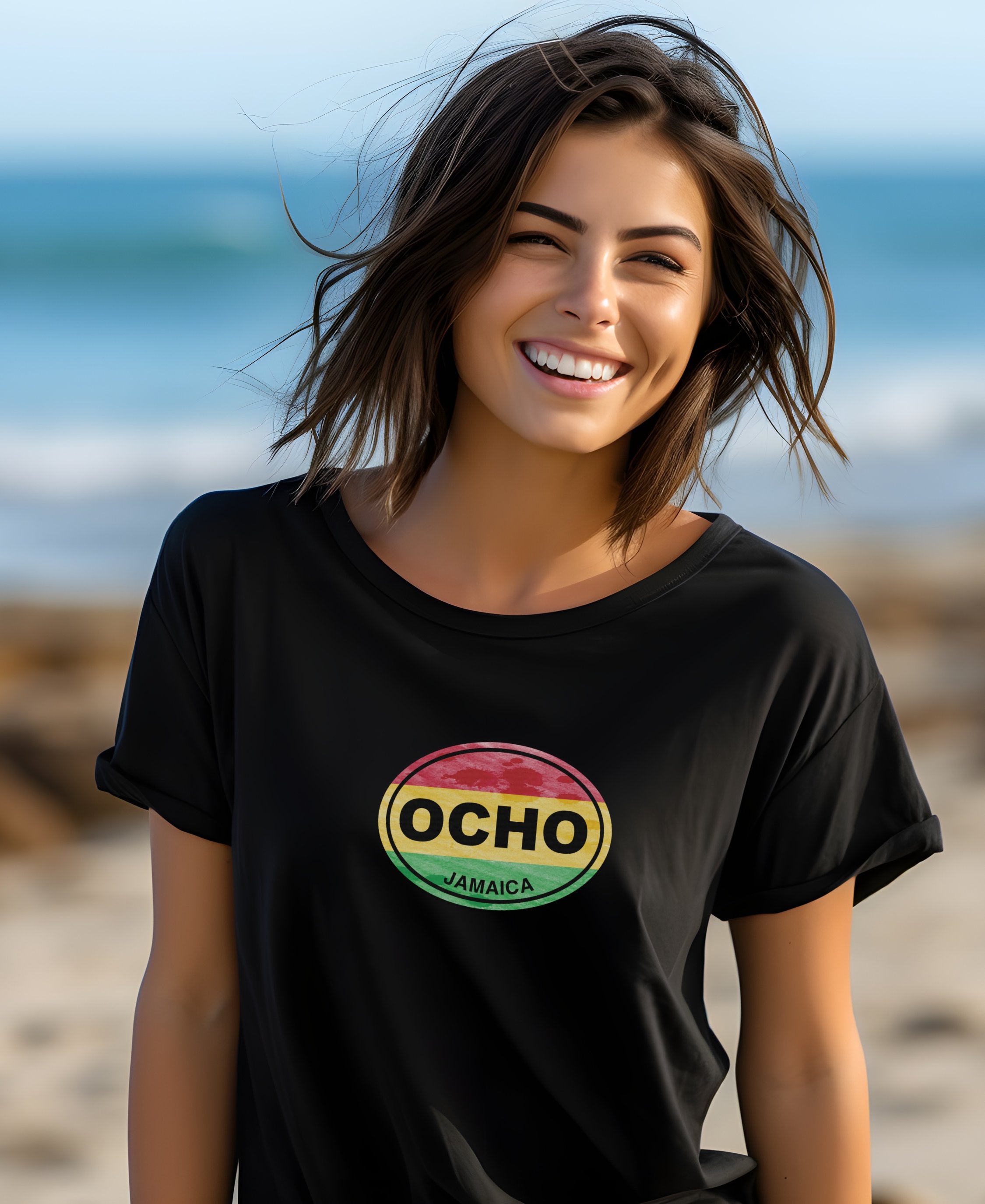 Ocho Rios waterfalls, Mystic Mountain, Jazz Fest womens t-shirt