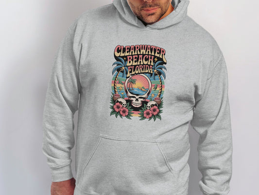 Clearwater Beach Florida Hoodie with Vintage Skull product type