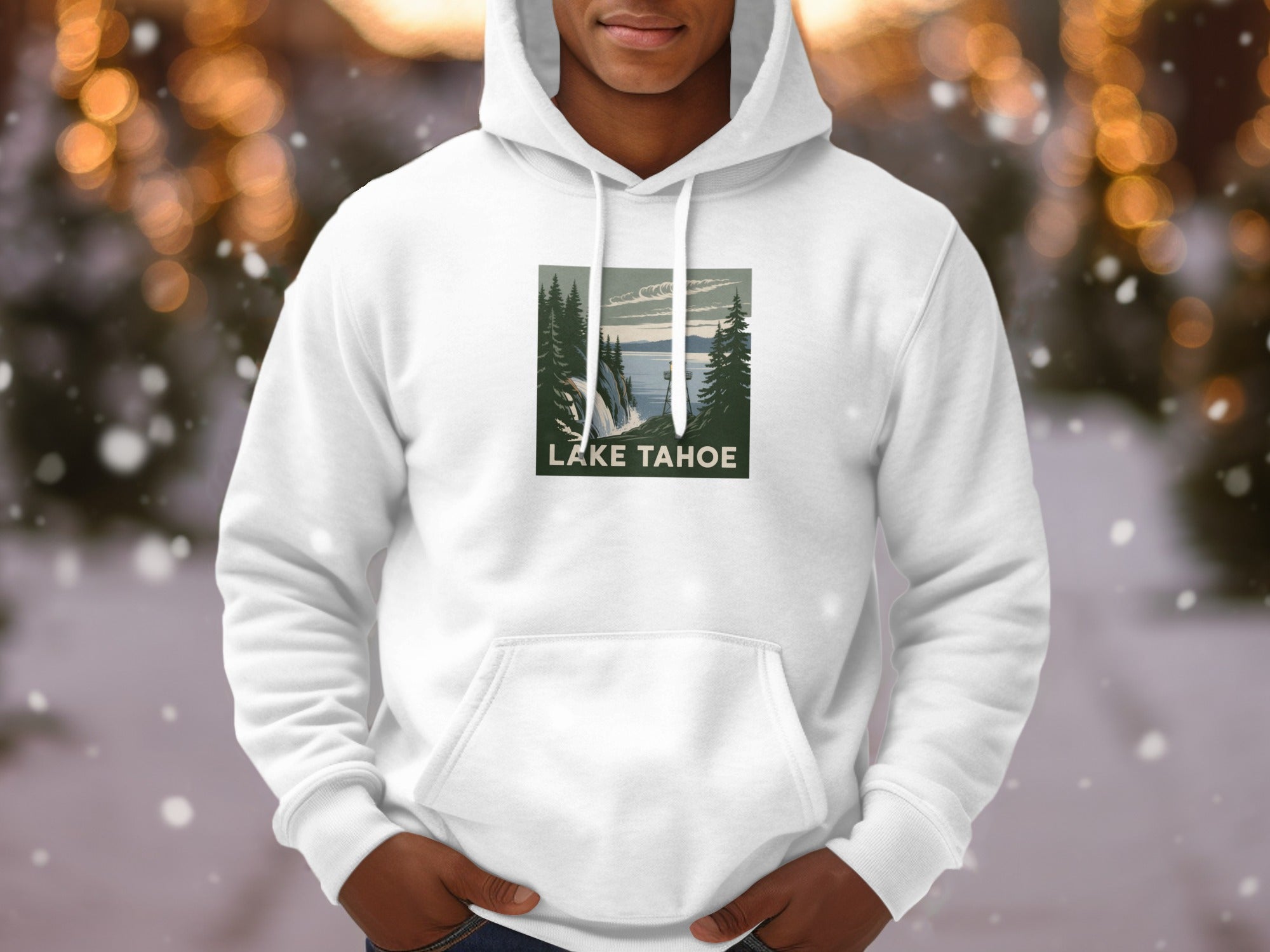 Lake Tahoe Scenic Design White Hoodie