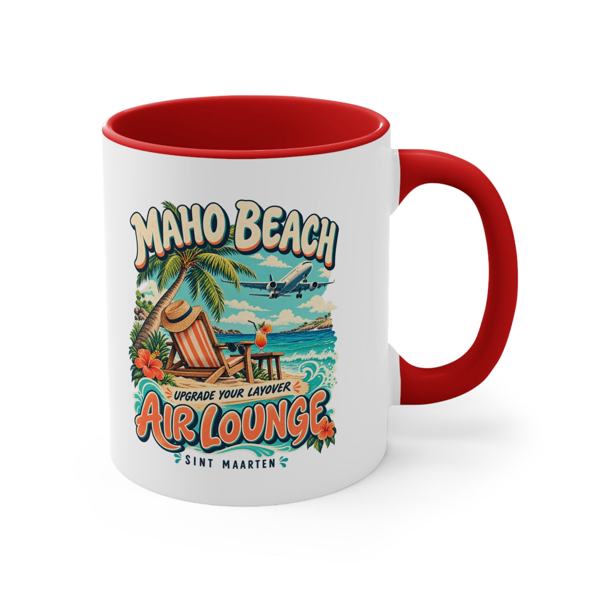 Maho Beach Air Lounge Sint Maarten Accent Coffee Mug illustrated destination design, product mockup