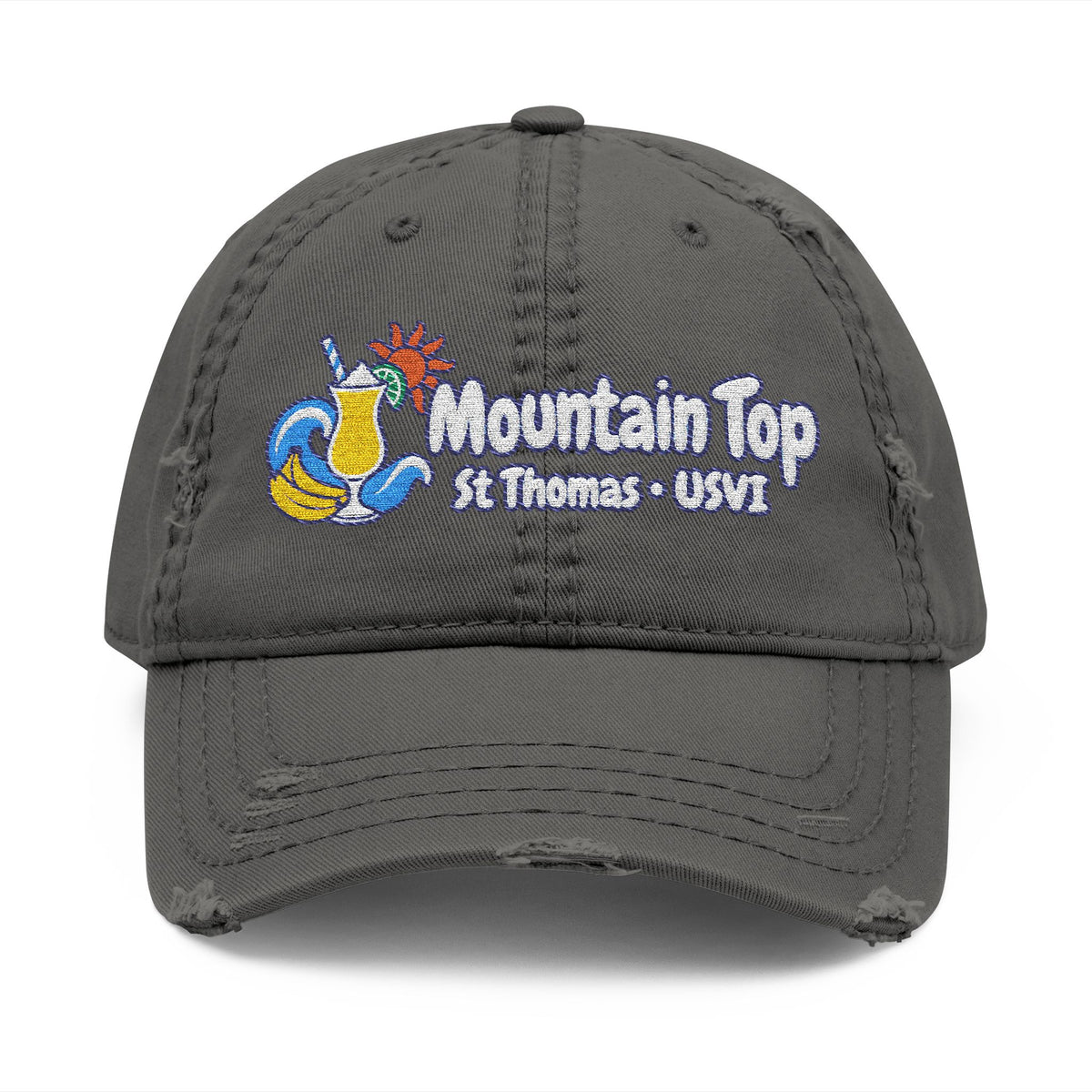 Mountain Top St. Thomas USVI embroidered distressed OTTO dad hat, product gallery view 2.