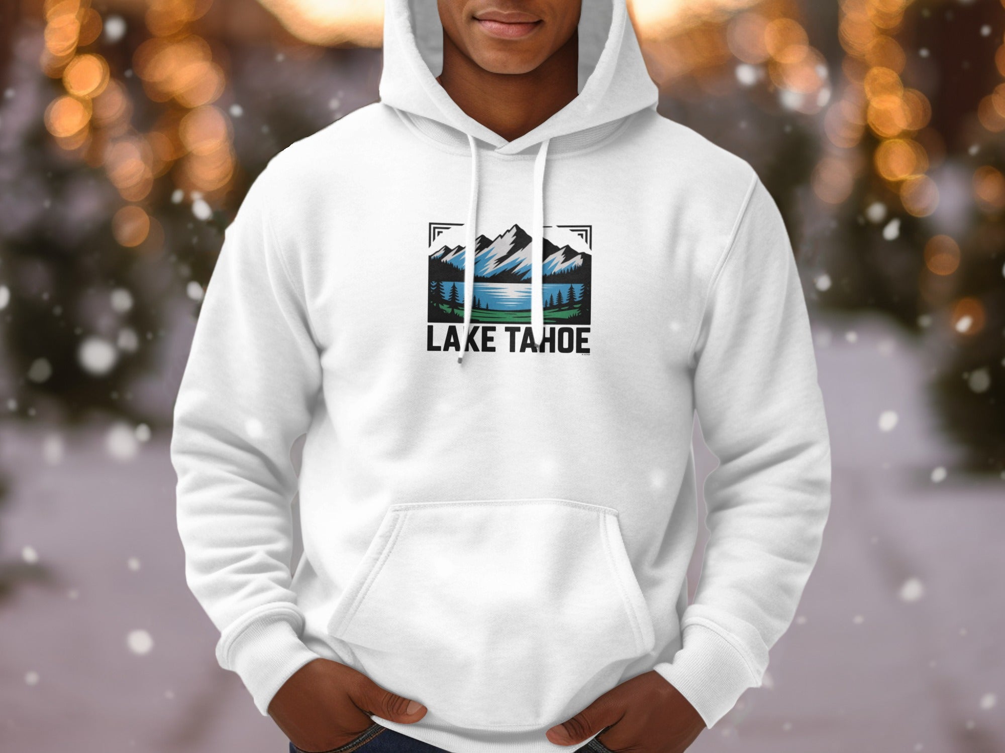 Lake Tahoe Mountain Graphic White Hoodie Product