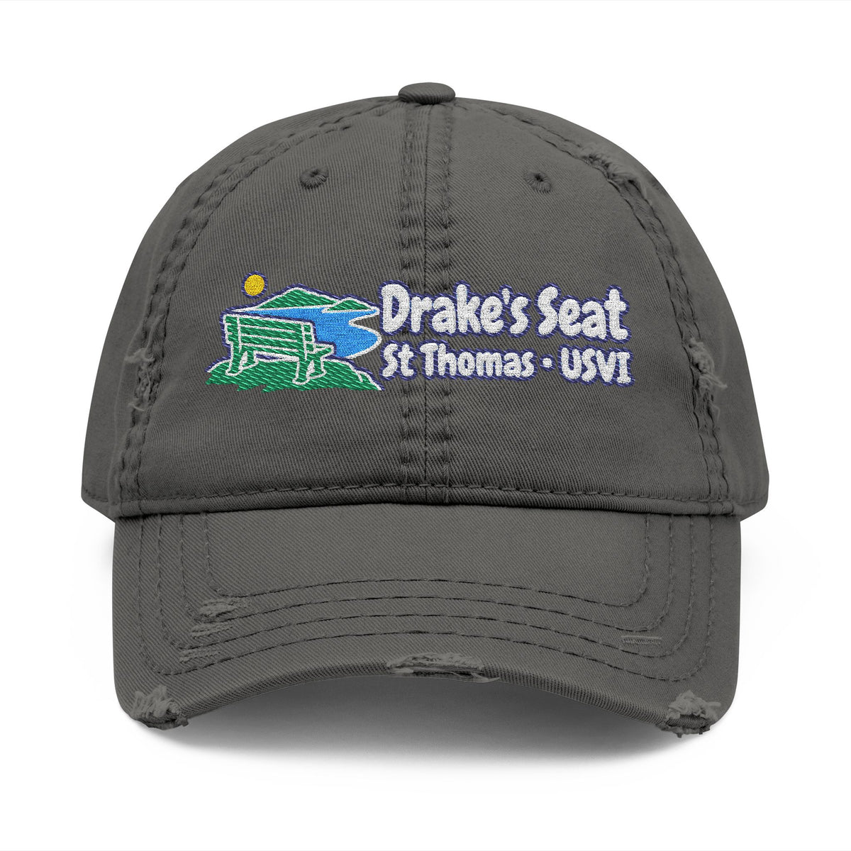 Drake's Seat St. Thomas USVI embroidered distressed OTTO dad hat, product gallery view 4.