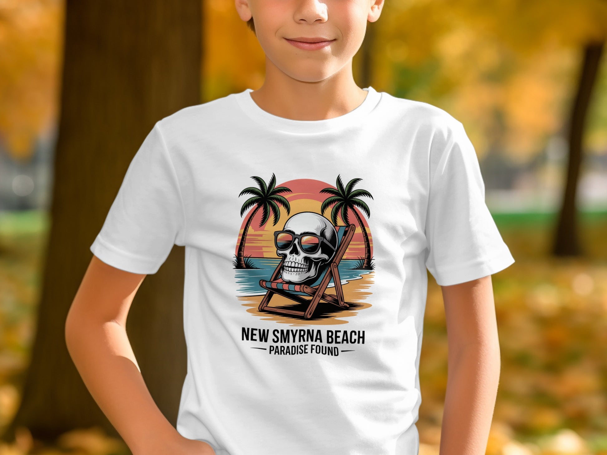 New Smyrna Beach Paradise Found Skull Shirt product type