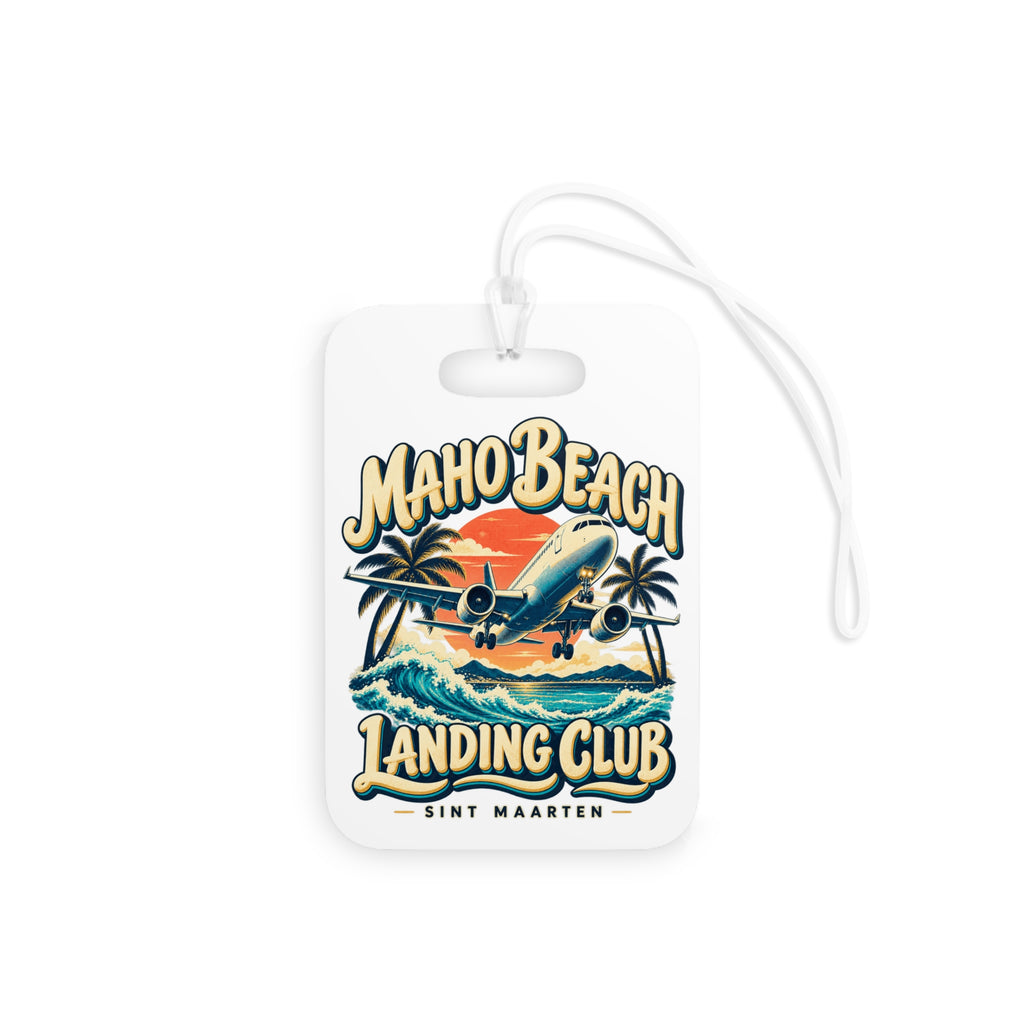 Maho Beach Landing Club Sint Maarten Double-Sided Luggage Tag illustrated destination design, product mockup