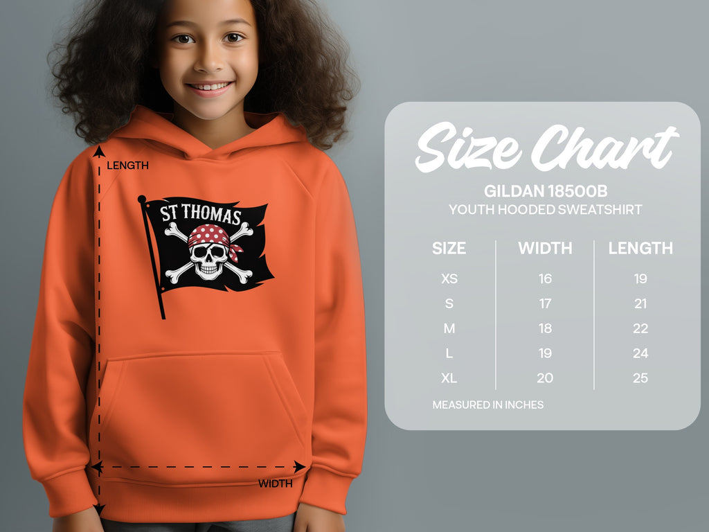 St Thomas Skull Flag Gildan 18500B Youth Hooded Sweatshirt product