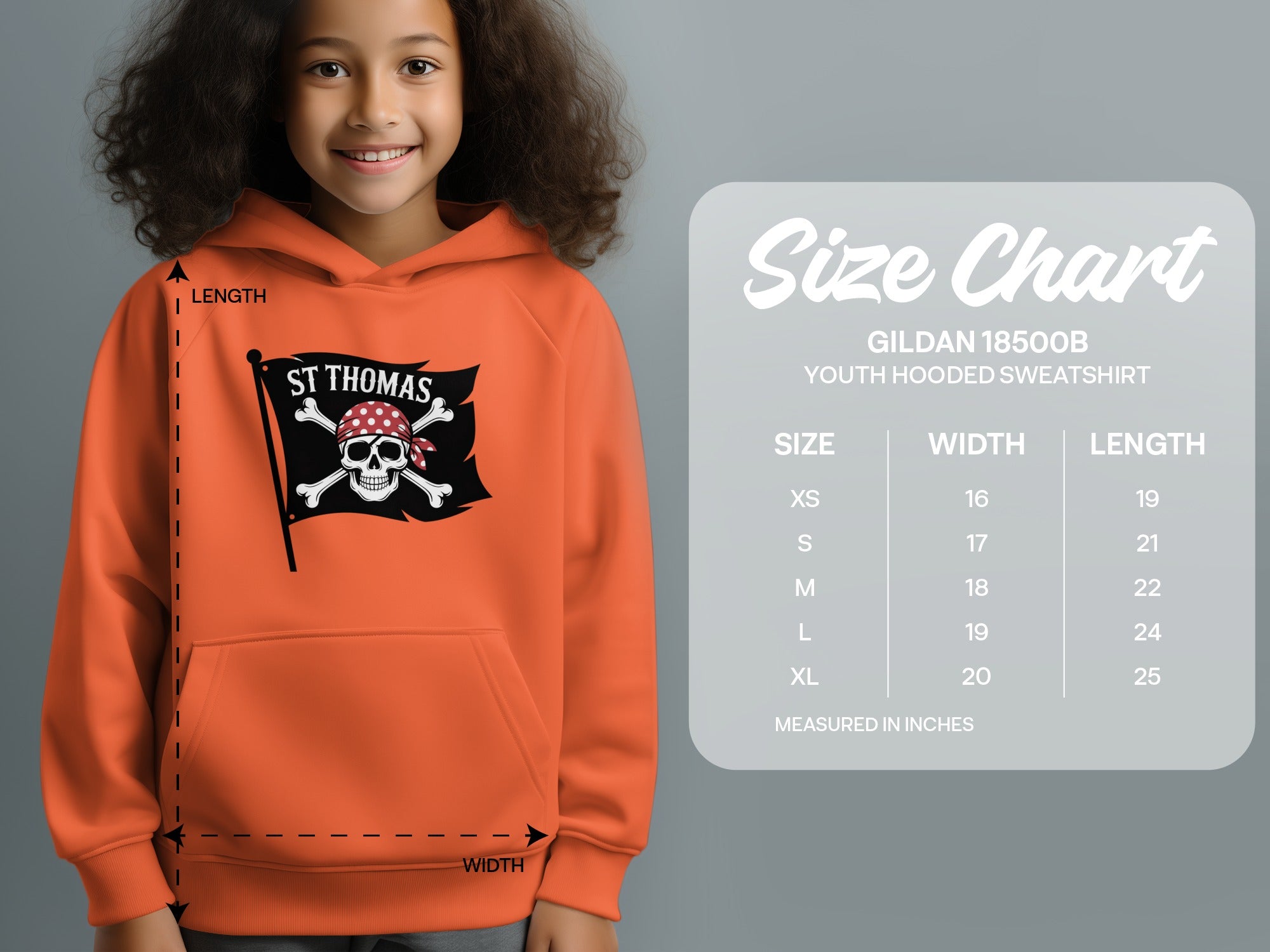 St Thomas Skull Flag Gildan 18500B Youth Hooded Sweatshirt product
