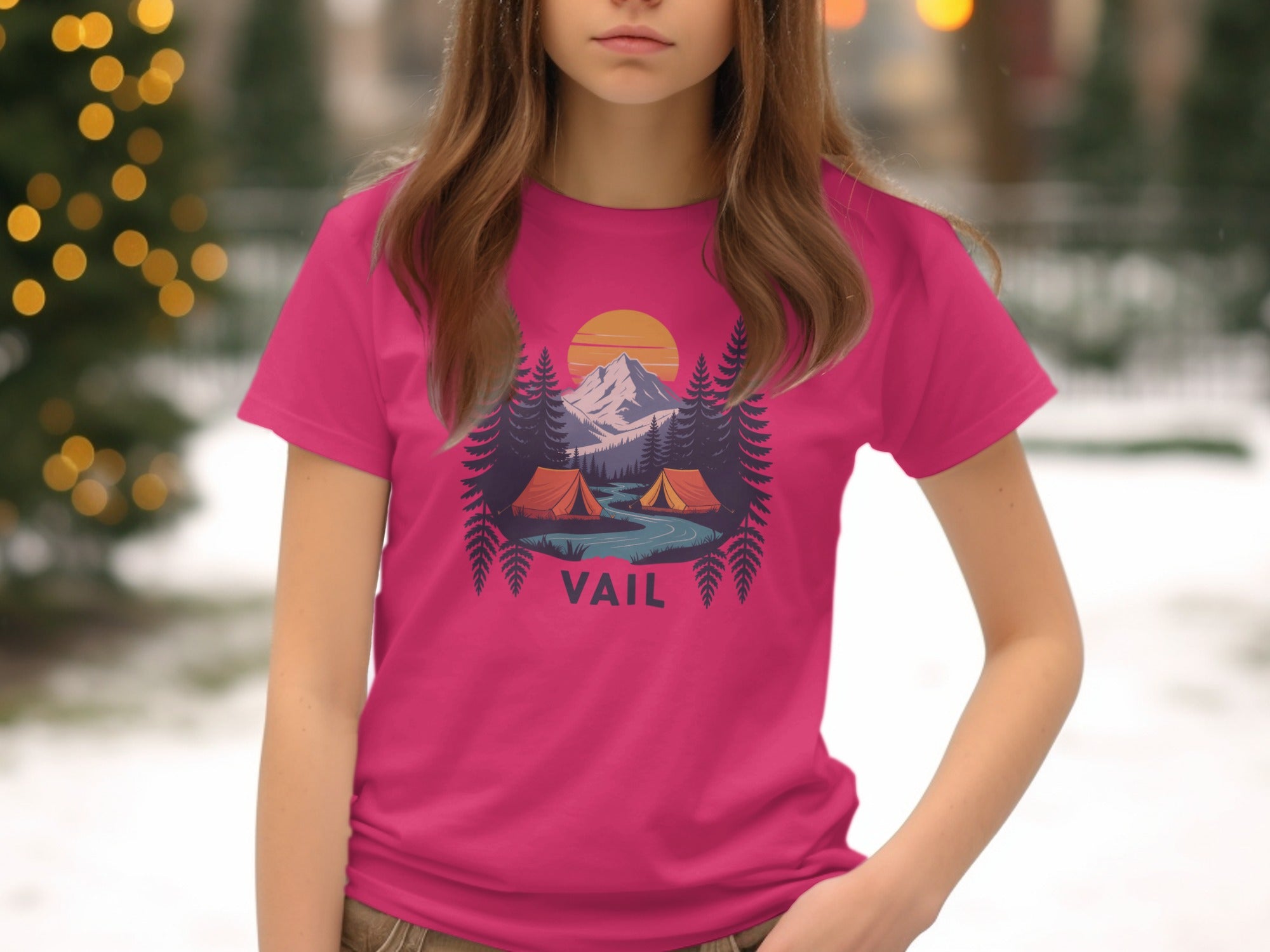 Vail Camping Tents Graphic Pink Tee Shirt product type